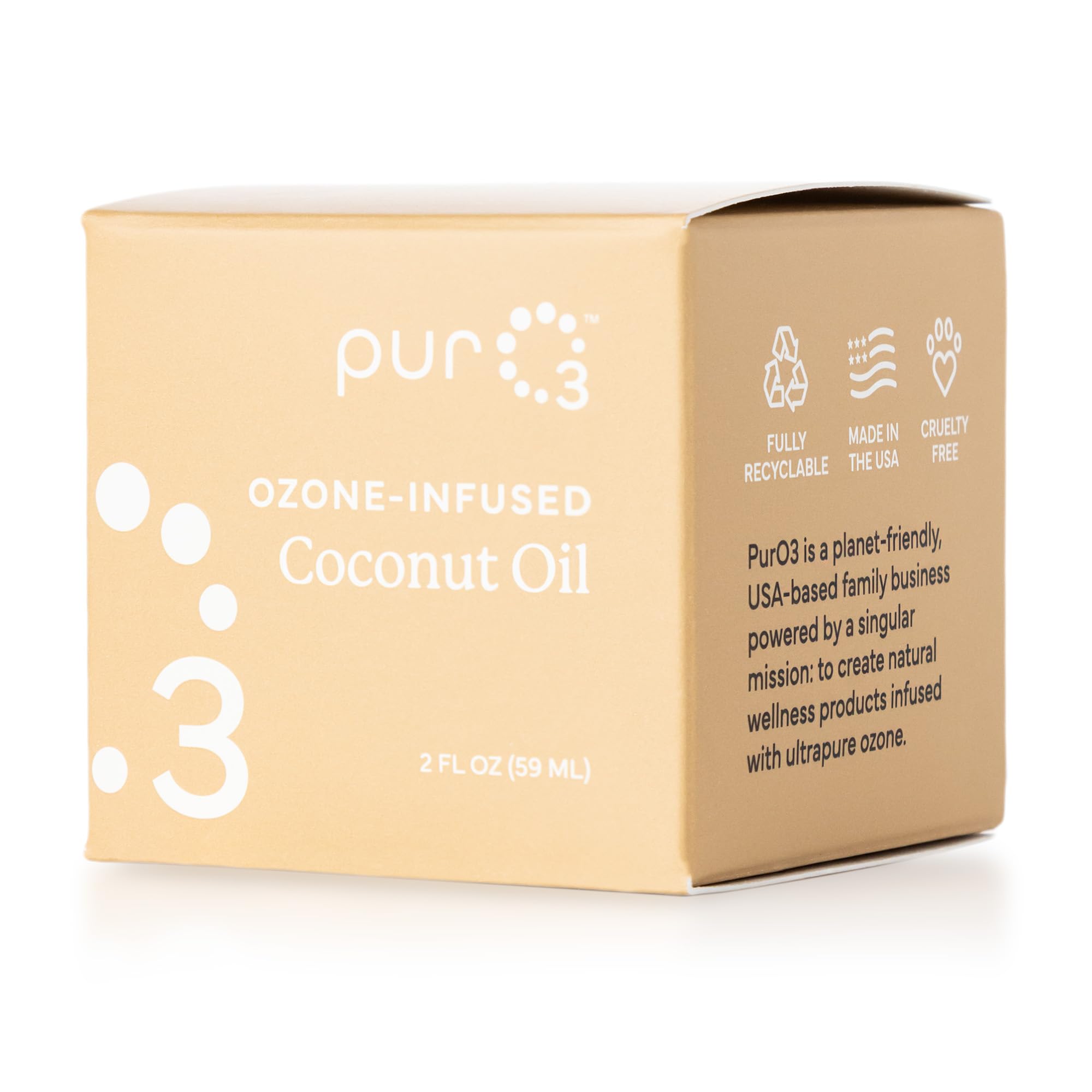 PurO3 ozonated coconut oil ingredients close-up emphasizes additive-free