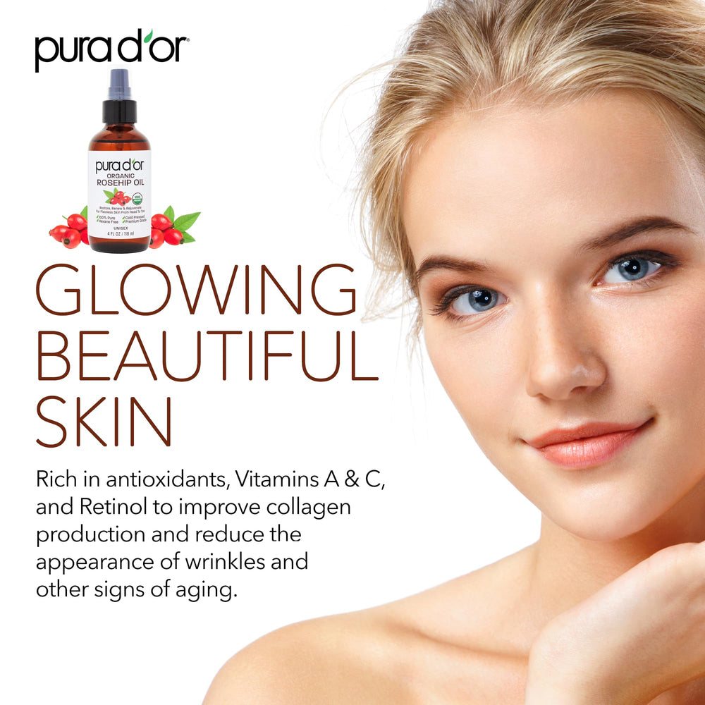 PURA D OR Rosehip Seed Oil applied to body for smooth, hydrated skin