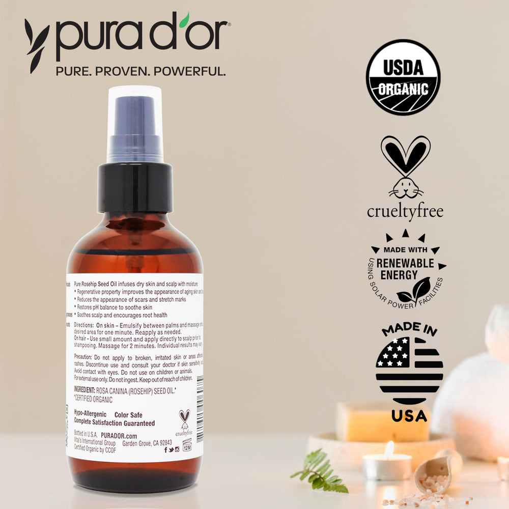 PURA D OR Rosehip Seed Oil origin from Chile indicating natural sourcing