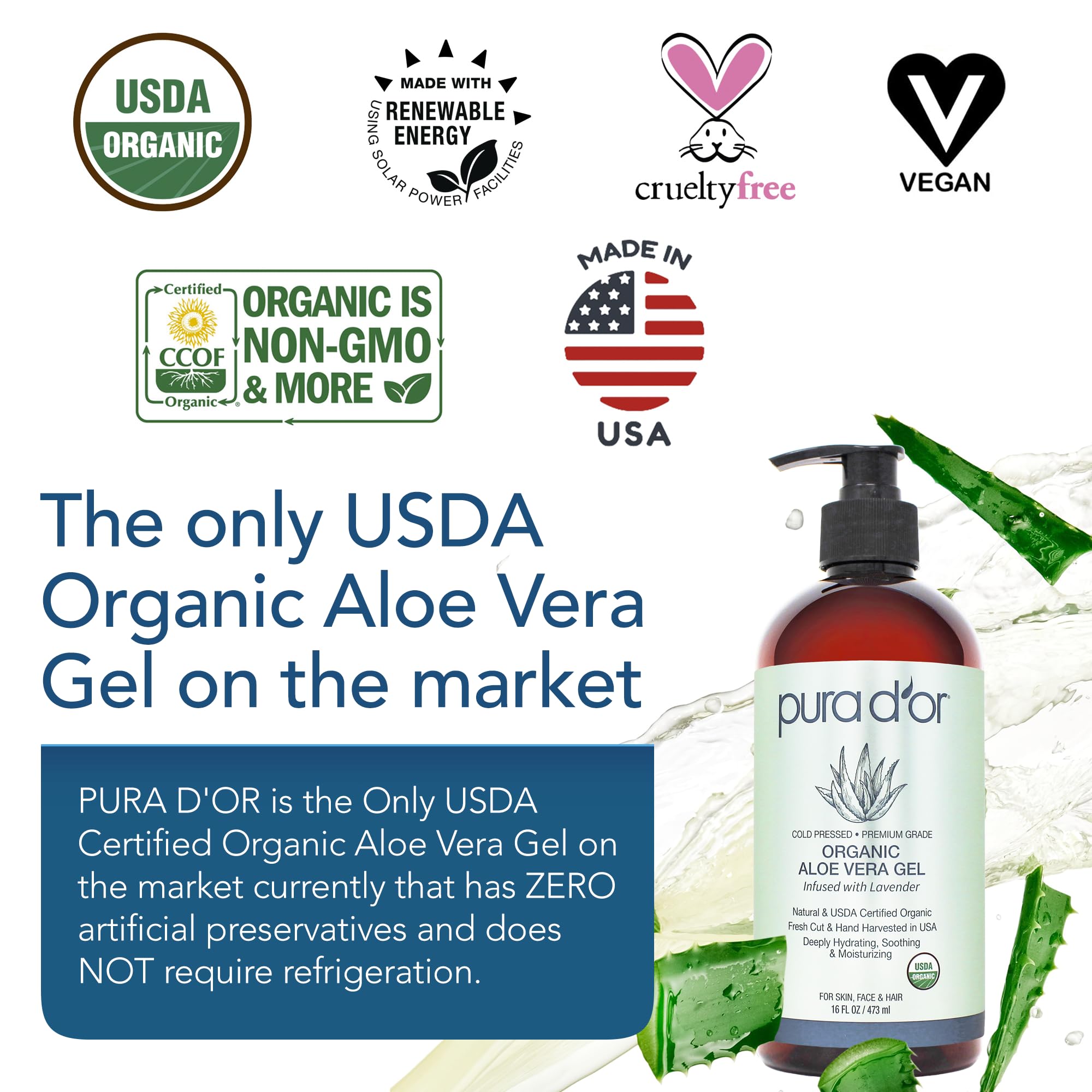PURA D'OR Aloe Vera Gel applied to the face for quick absorption