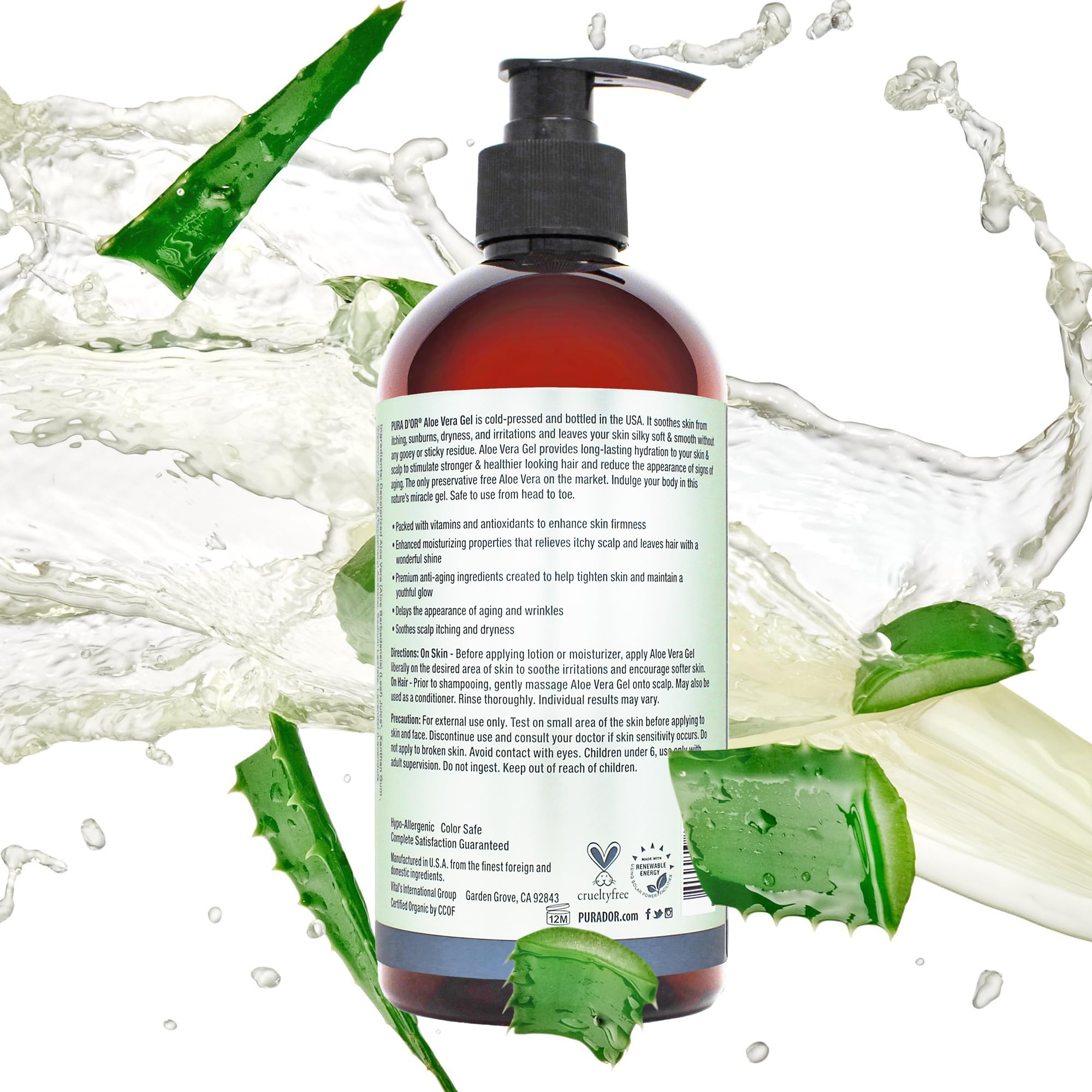 PURA D'OR Aloe Vera Gel used in hair care for moisture and shine