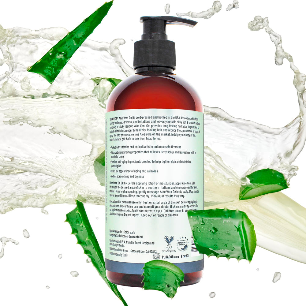 PURA D'OR Aloe Vera Gel used in hair care for moisture and shine