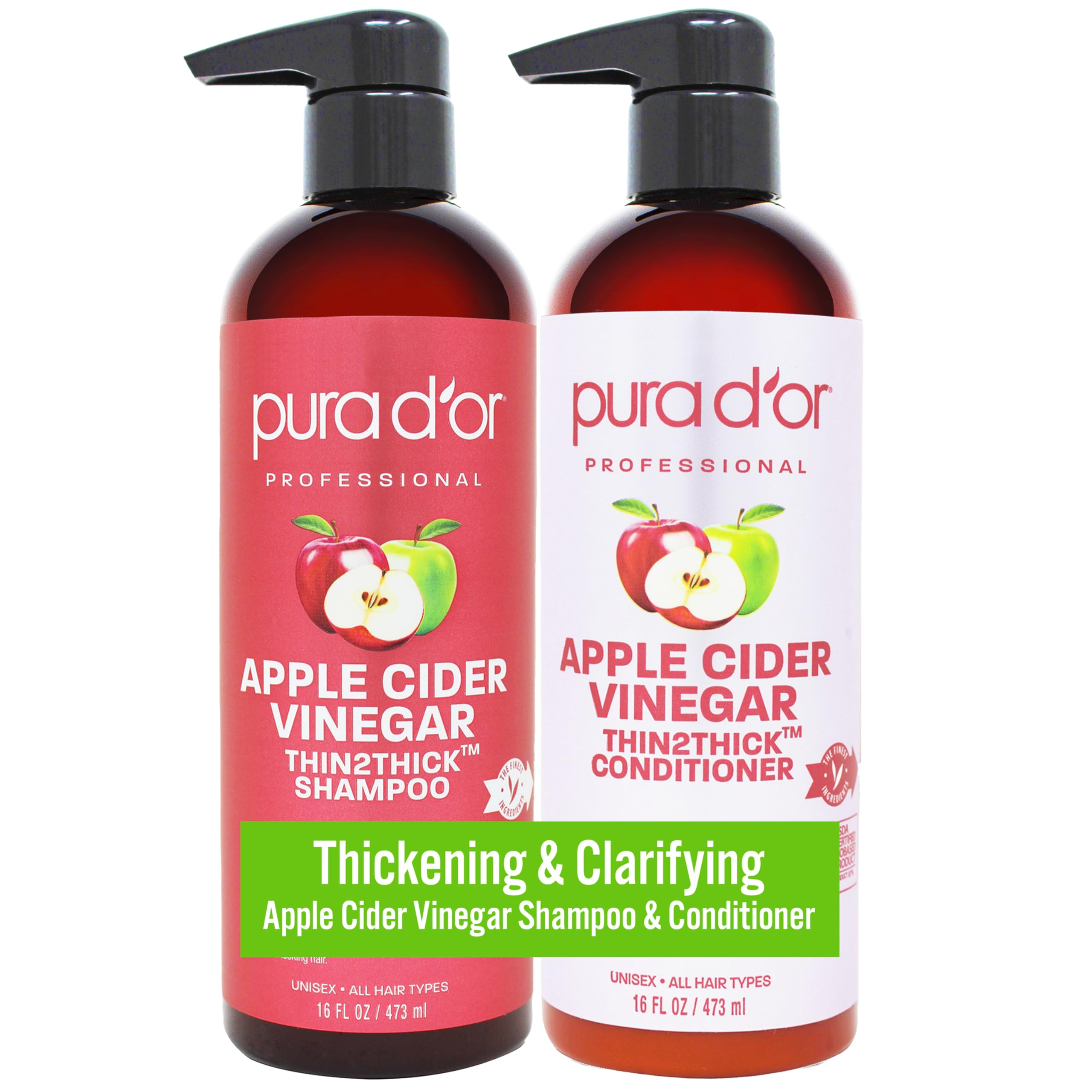 PURA D'OR apple cider vinegar shampoo bottle promoting hydration for fuller hair