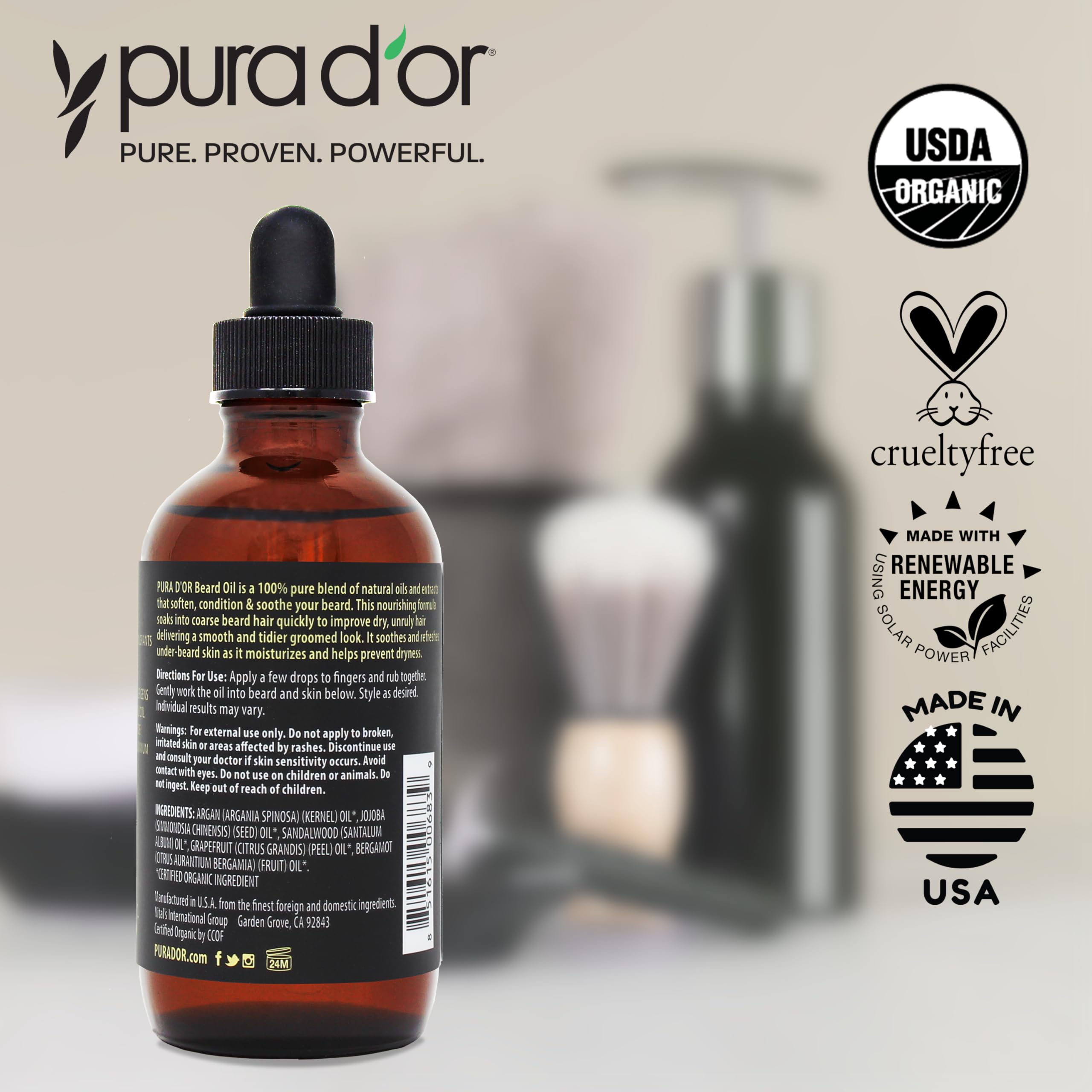 PURA D'OR beard oil before-after shows softer, shinier beard.