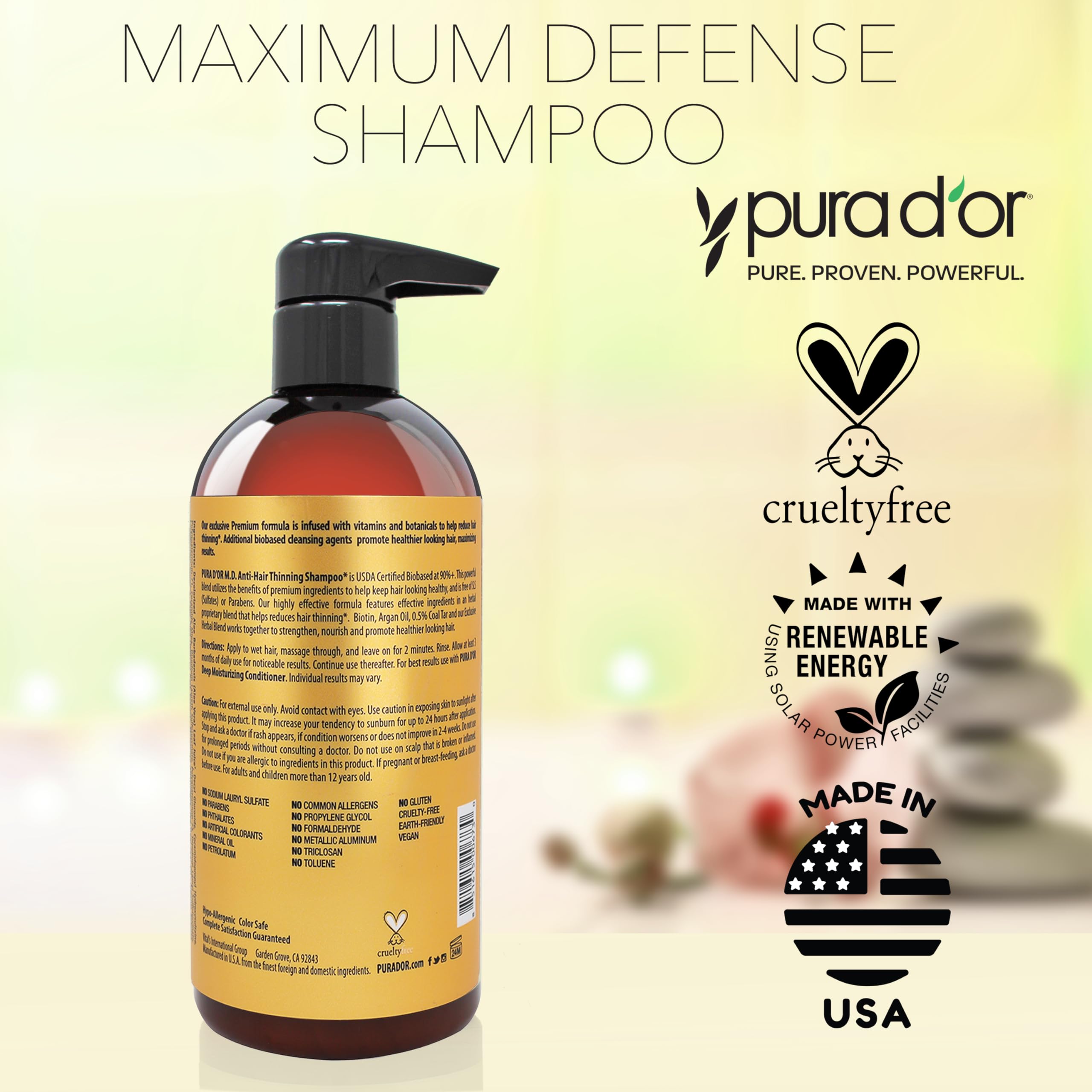 PURA D'OR Maximum Defense cruelty-free and vegan symbol reinforcing brand values