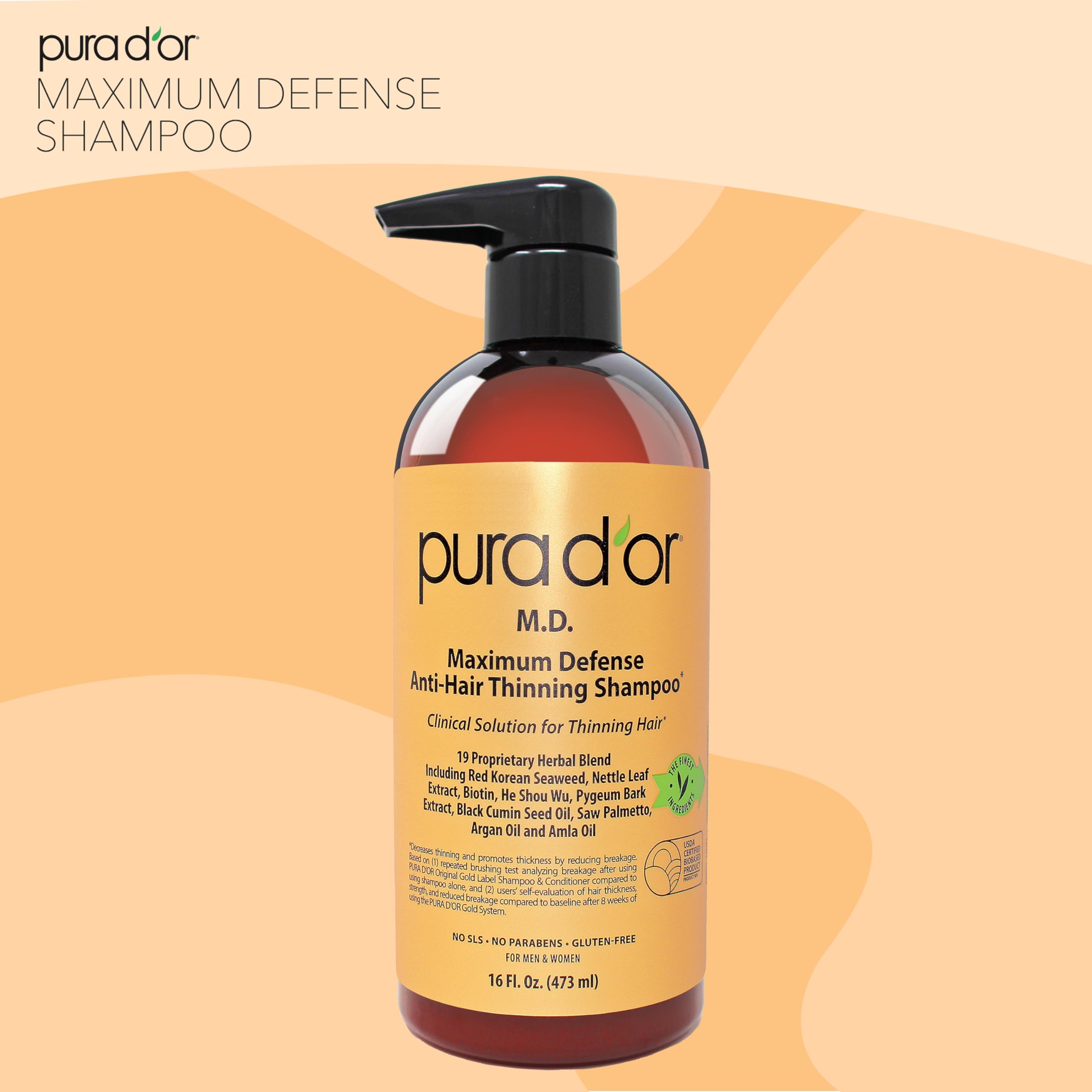 PURA D'OR Maximum Defense healthy hair strands close-up signaling fuller-looking hair