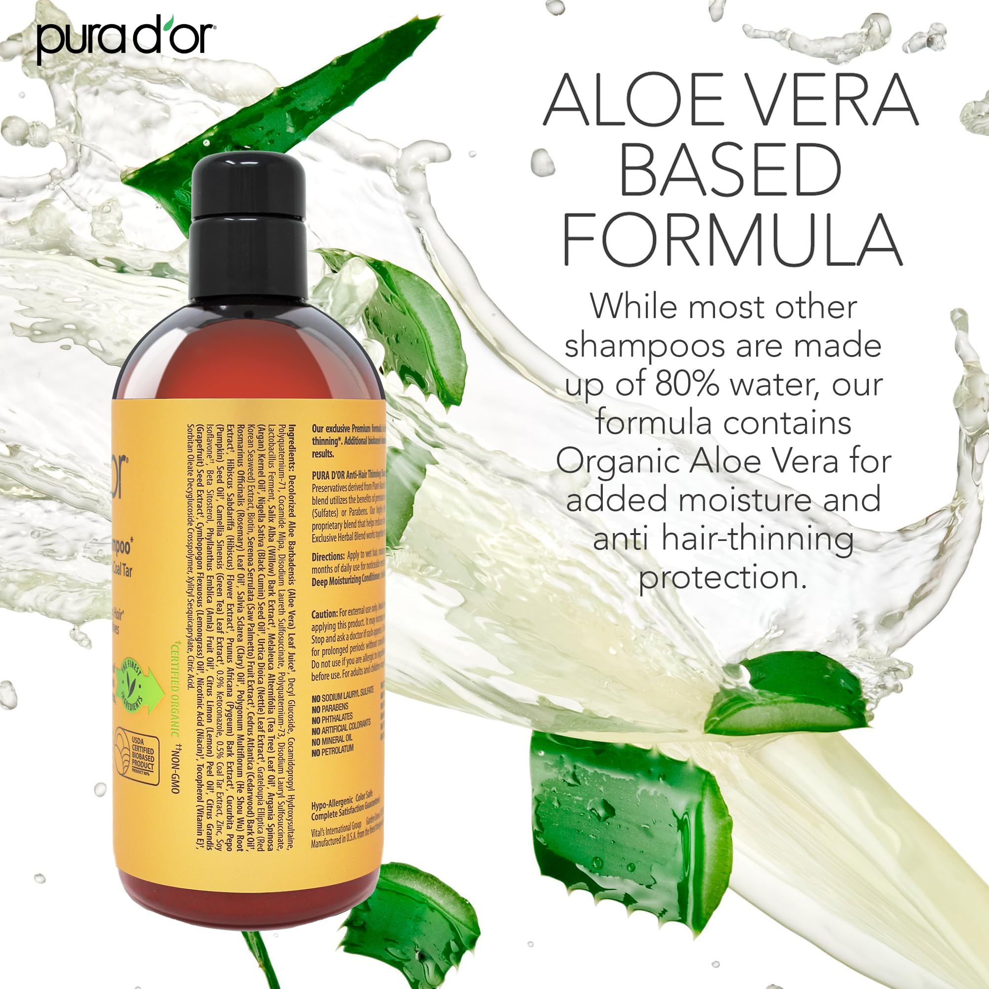 PURA D'OR Maximum Defense herbal blend ingredients collage emphasizing natural extracts