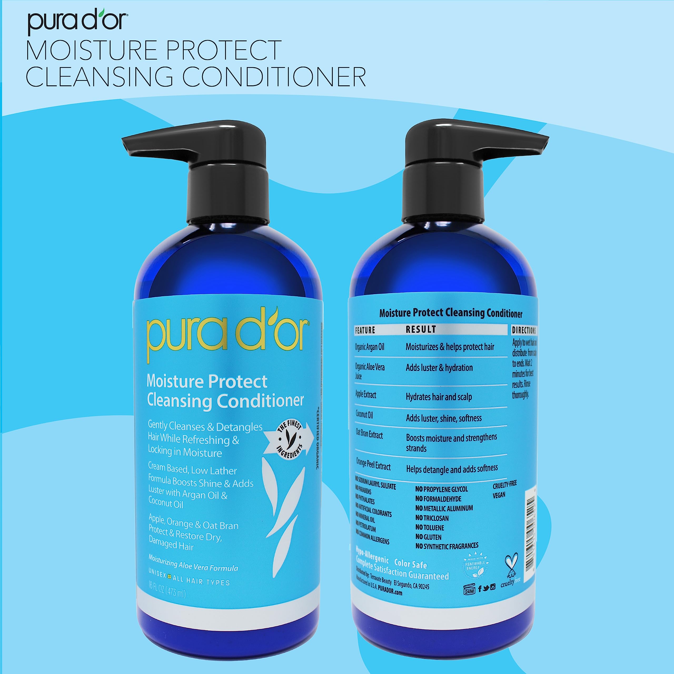 PURA D'OR Moisture Protect after-use hair feels silky with reduced frizz and easy manageability