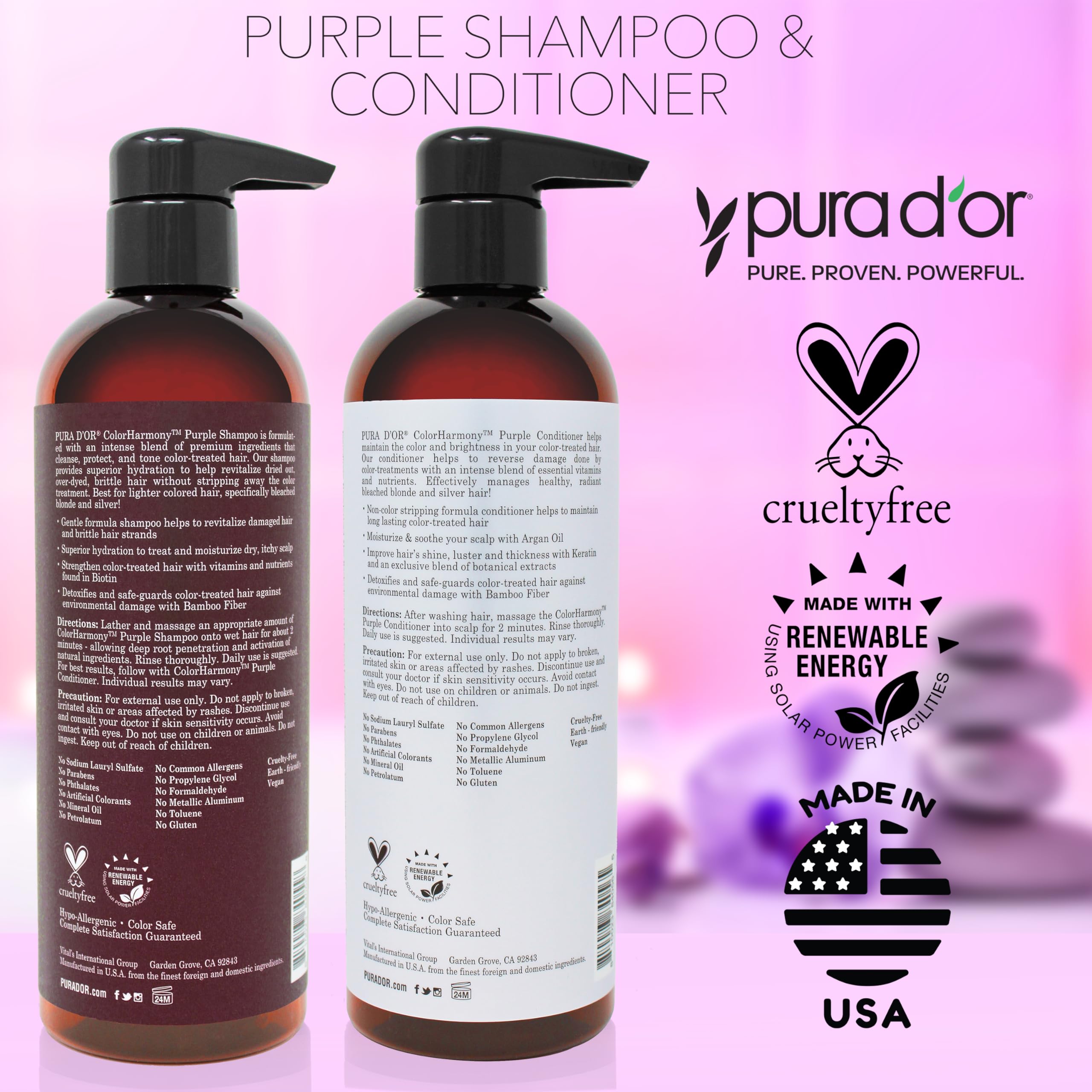 PURA D'OR no sulfates formula protects color while cleansing gently.