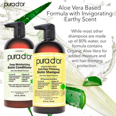 PURA D'OR Original Gold Label conditioner closeup showing organic aloe base for gentle care.