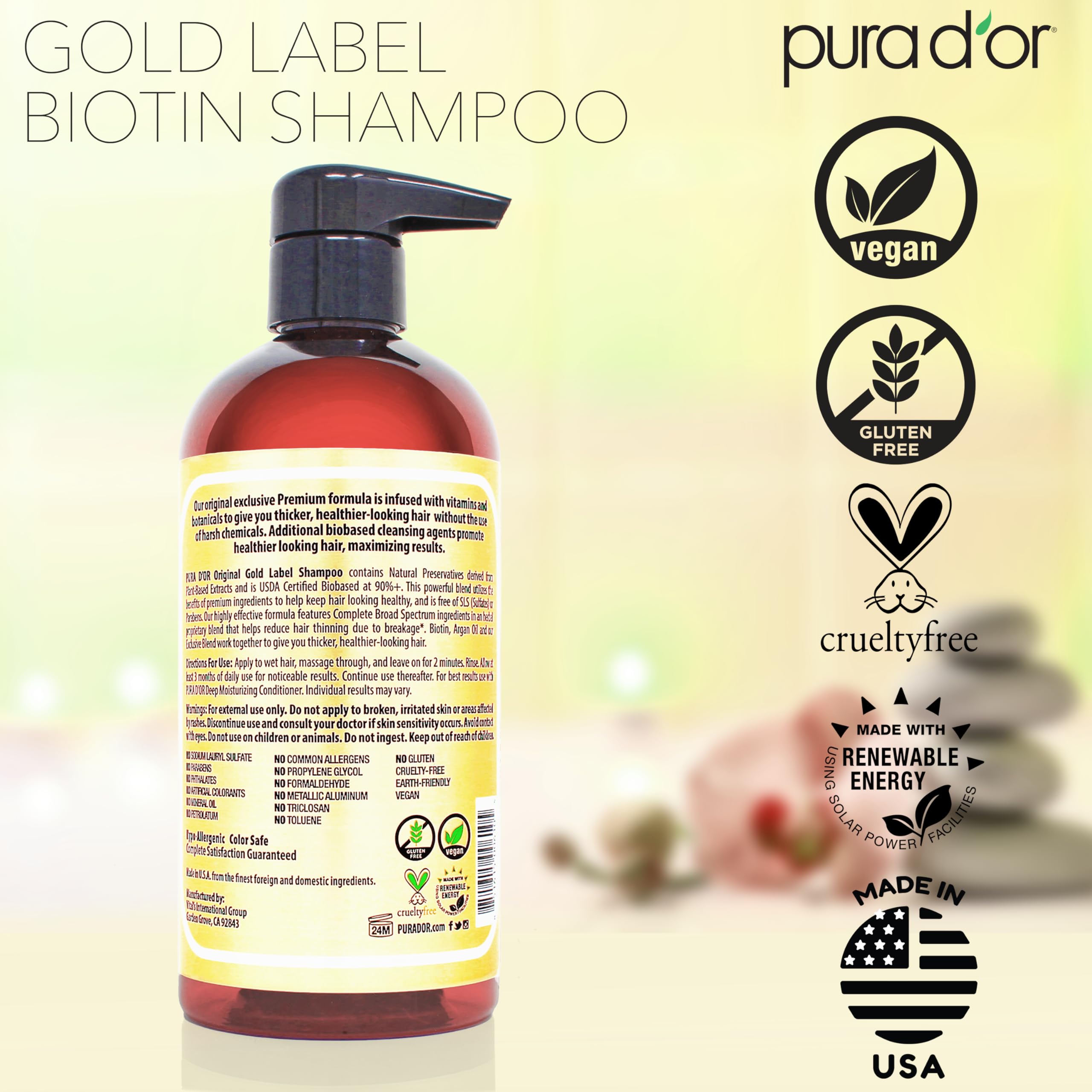 PURA D'OR Original Gold Label Shampoo vegan cruelty-free formula for clean beauty rituals