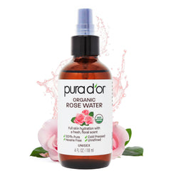 PURA D'OR rose water toner bottle for gentle hydration and balanced skin.