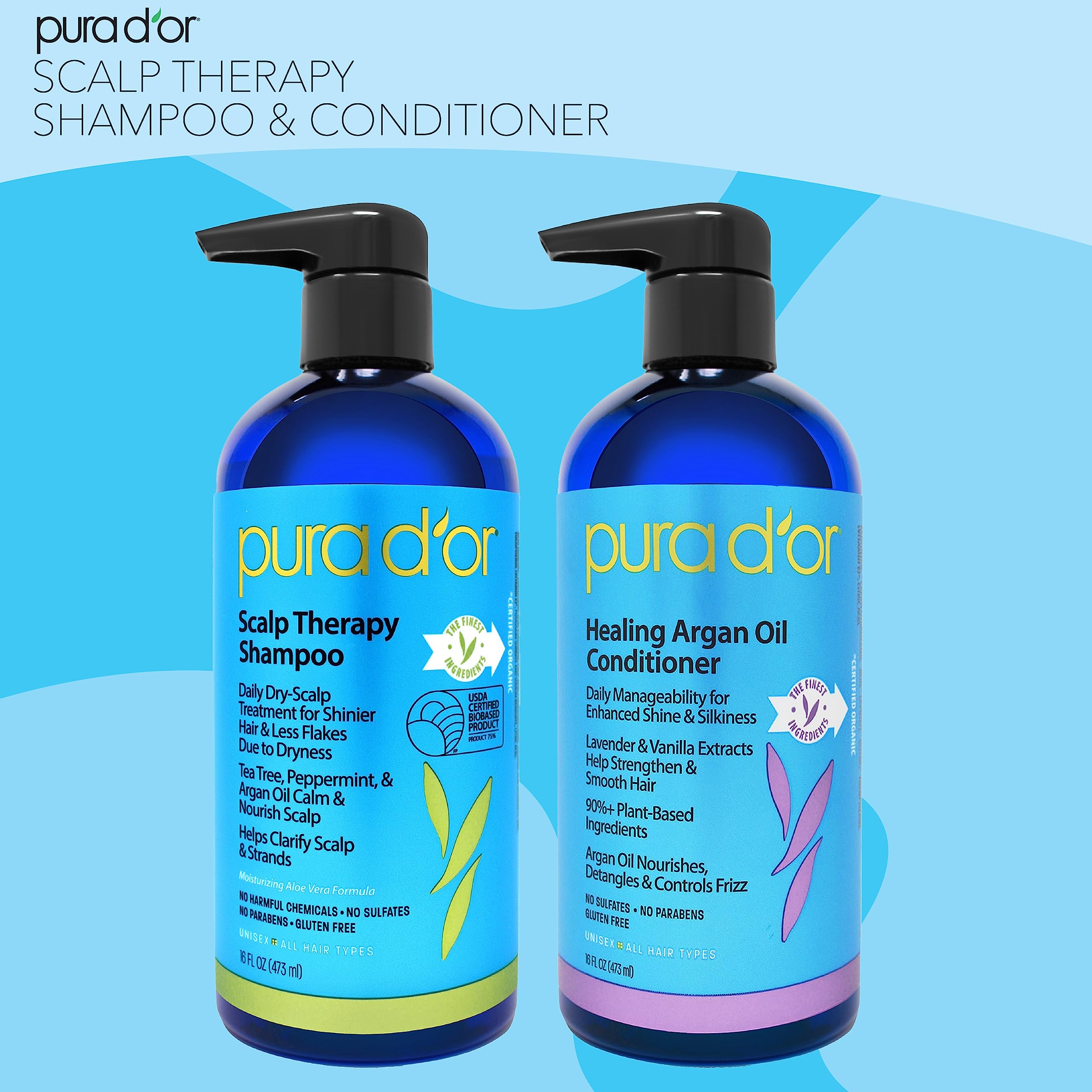 PURA D'OR scalp care set packaging image showing the 16oz x 2 bundle
