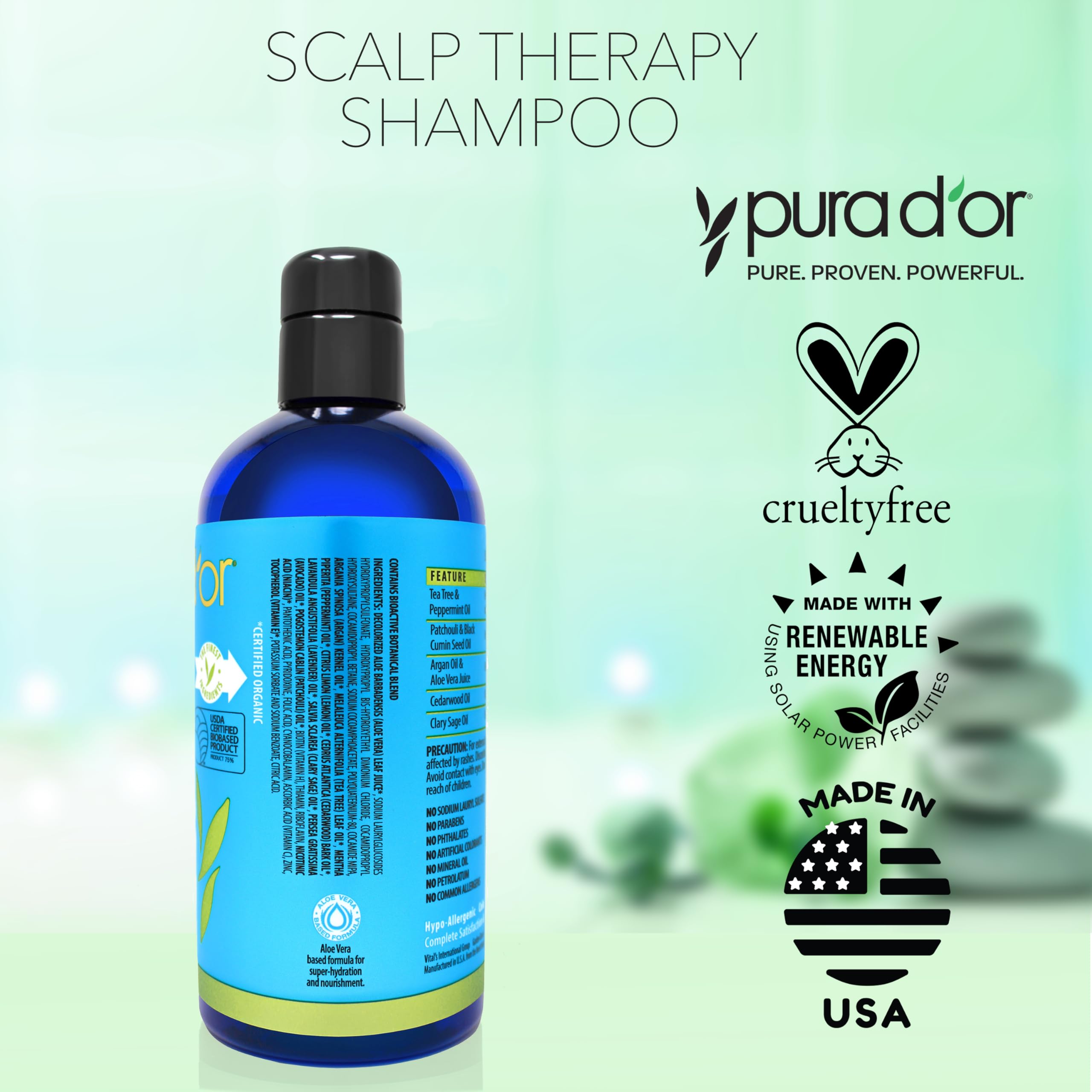 PURA D'OR Therapy Shampoo in gym/travel use scenario for on-the-go scalp care