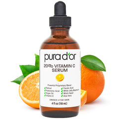 PURA D'OR Vitamin C Serum bottle showing brightening hydration for daily use.