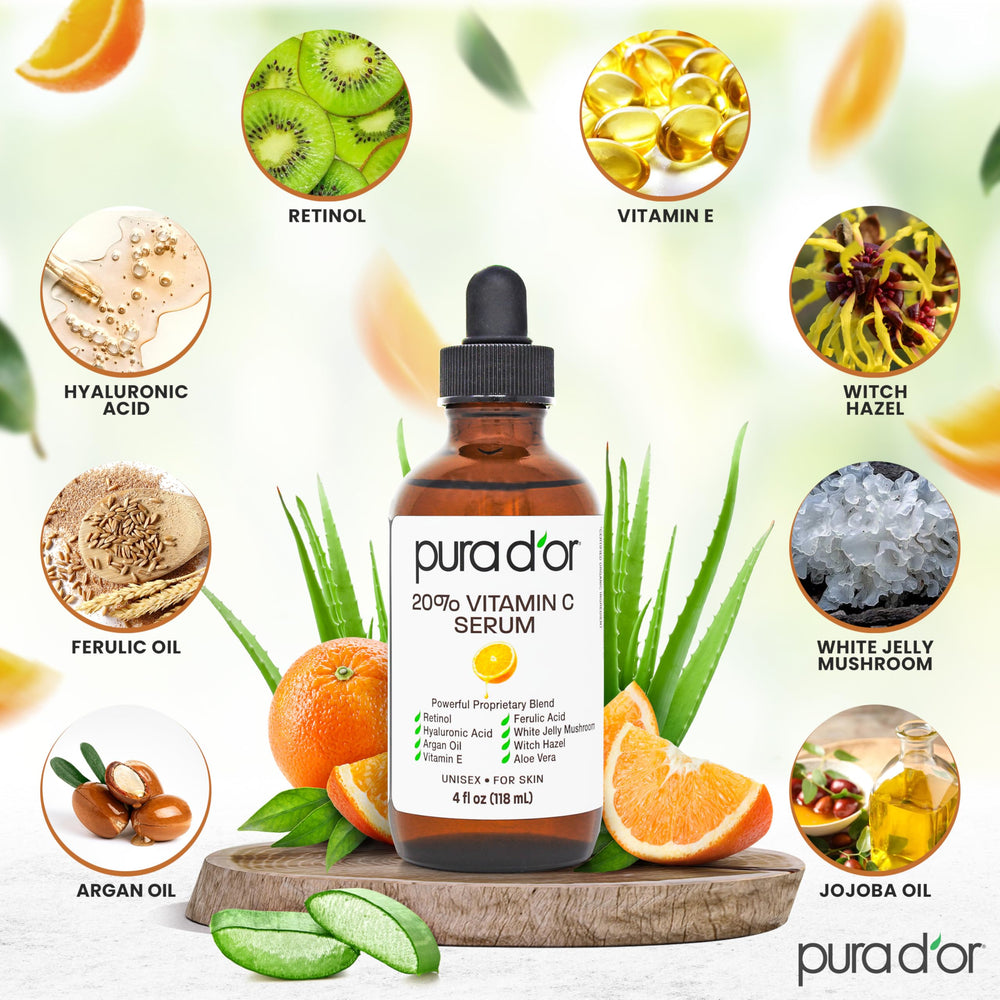 PURA D'OR Vitamin C Serum Hyaluronic acid glow demonstrates deep skin hydration.