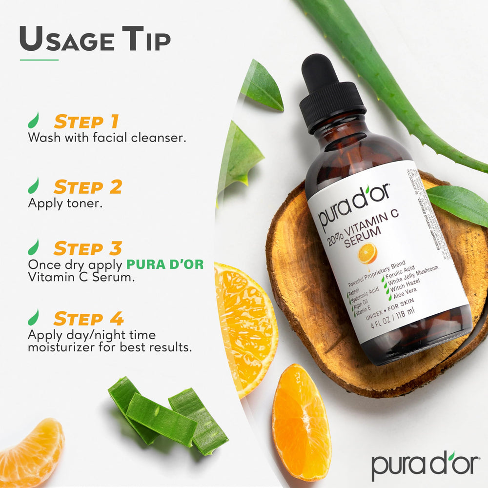PURA D'OR Vitamin E serum blemish-care highlights protective antioxidant benefits.