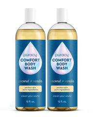 Puracy body wash bottle closeup showing gentle plant-based formula for sensitive skin.