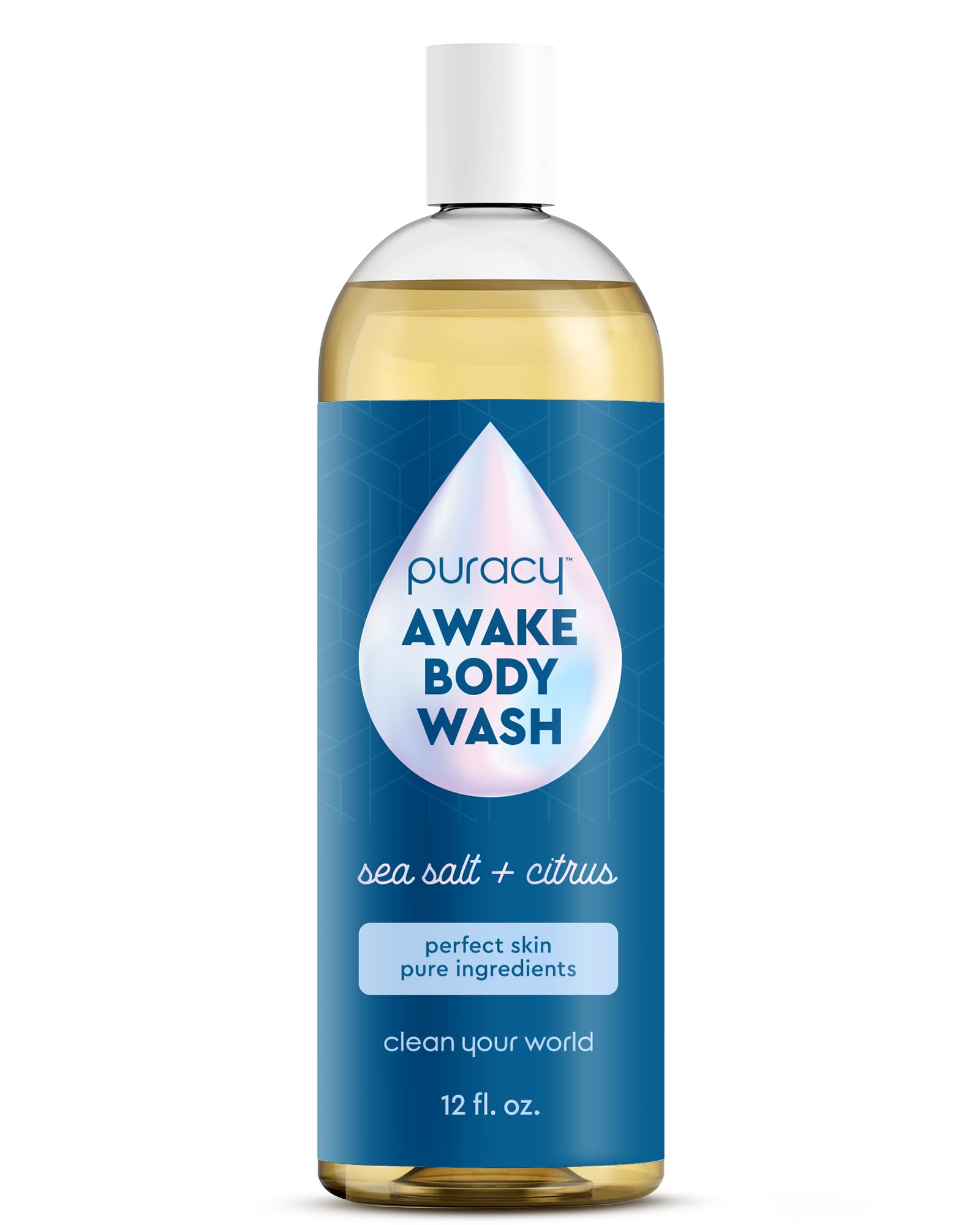 Puracy Body Wash citrus-sea-salt bottle pour for an energizing shower