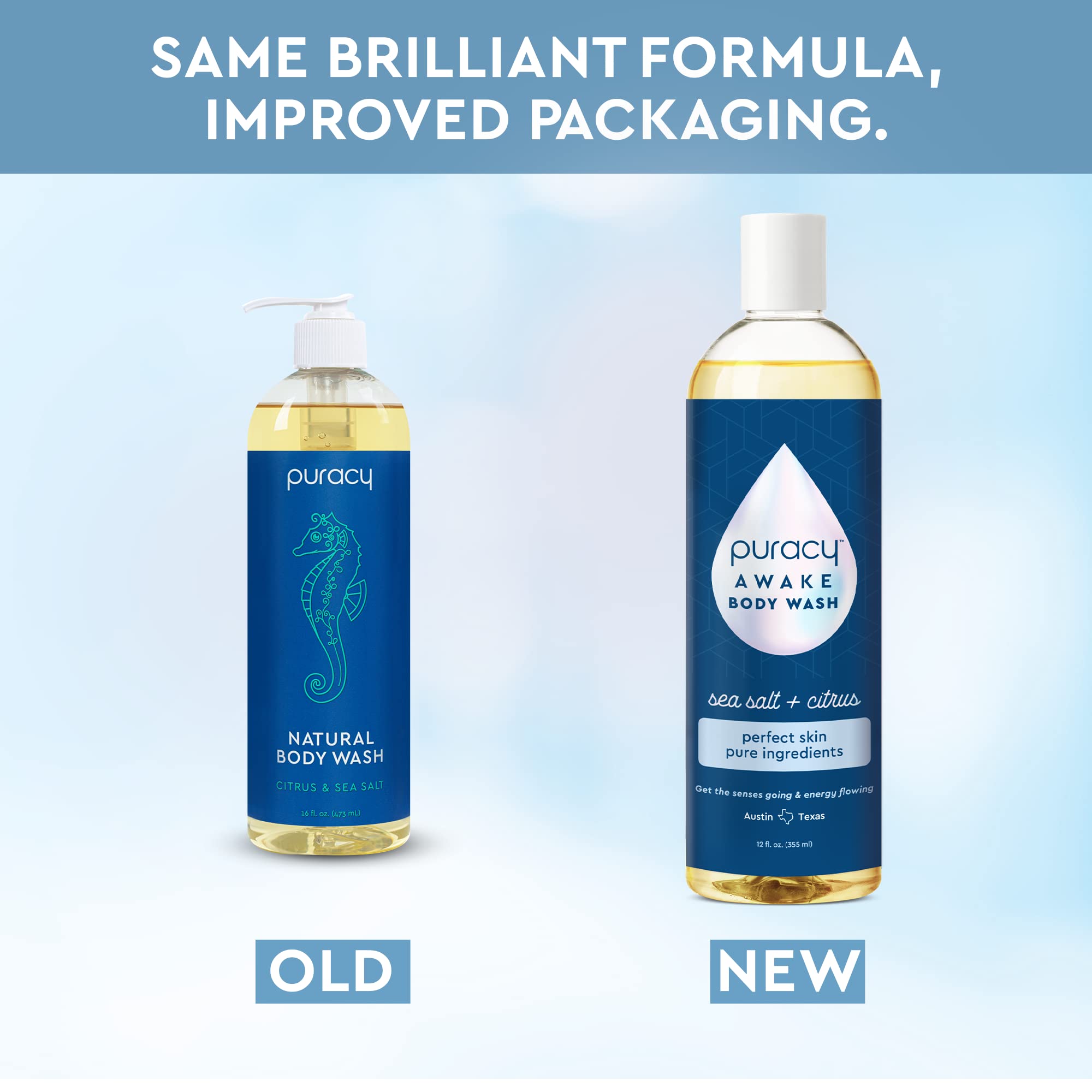 Puracy Body Wash under-water rinse demonstrates mild cleansing for dry skin