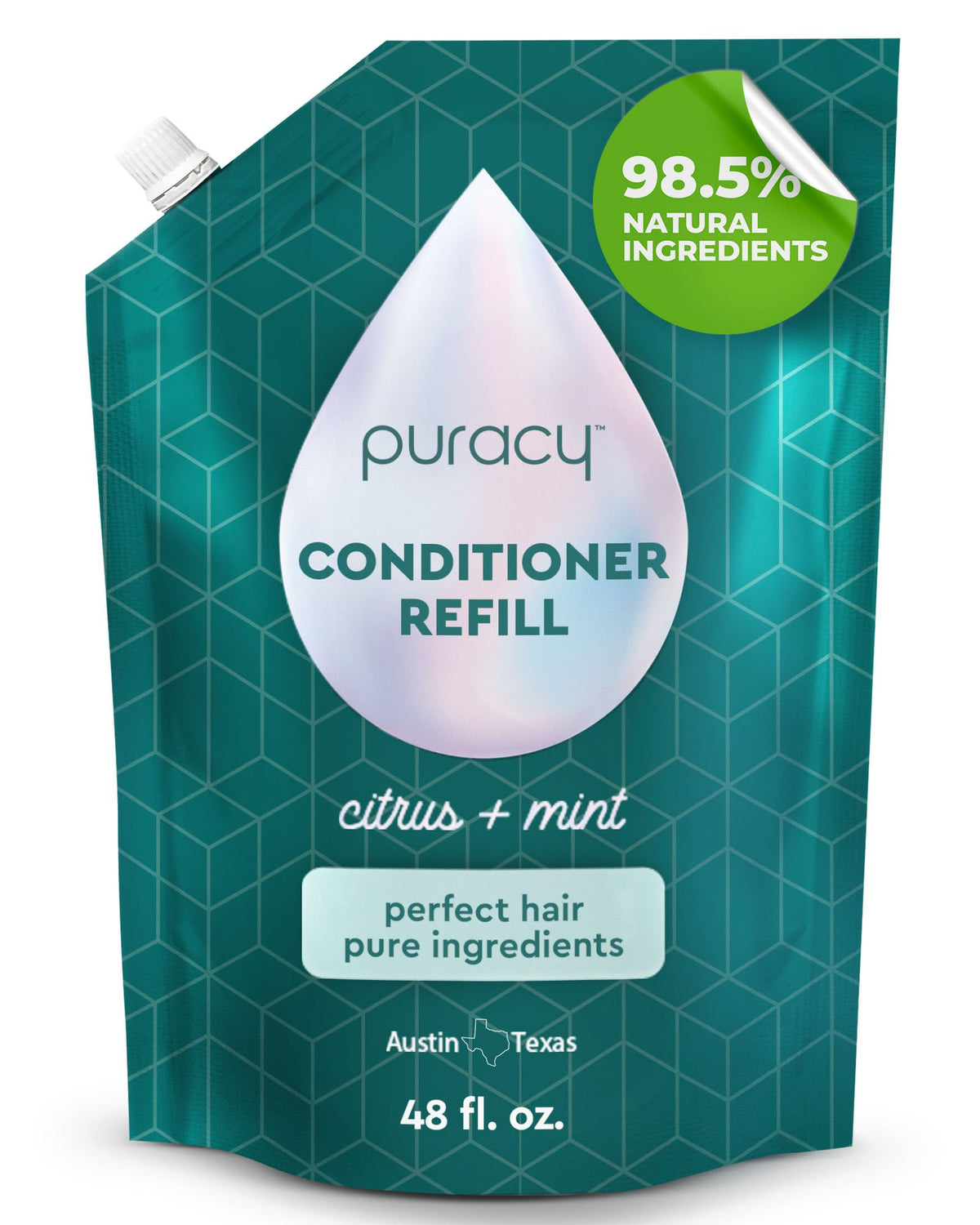 Puracy conditioner bottle with pump for easy, mess-free daily conditioning.