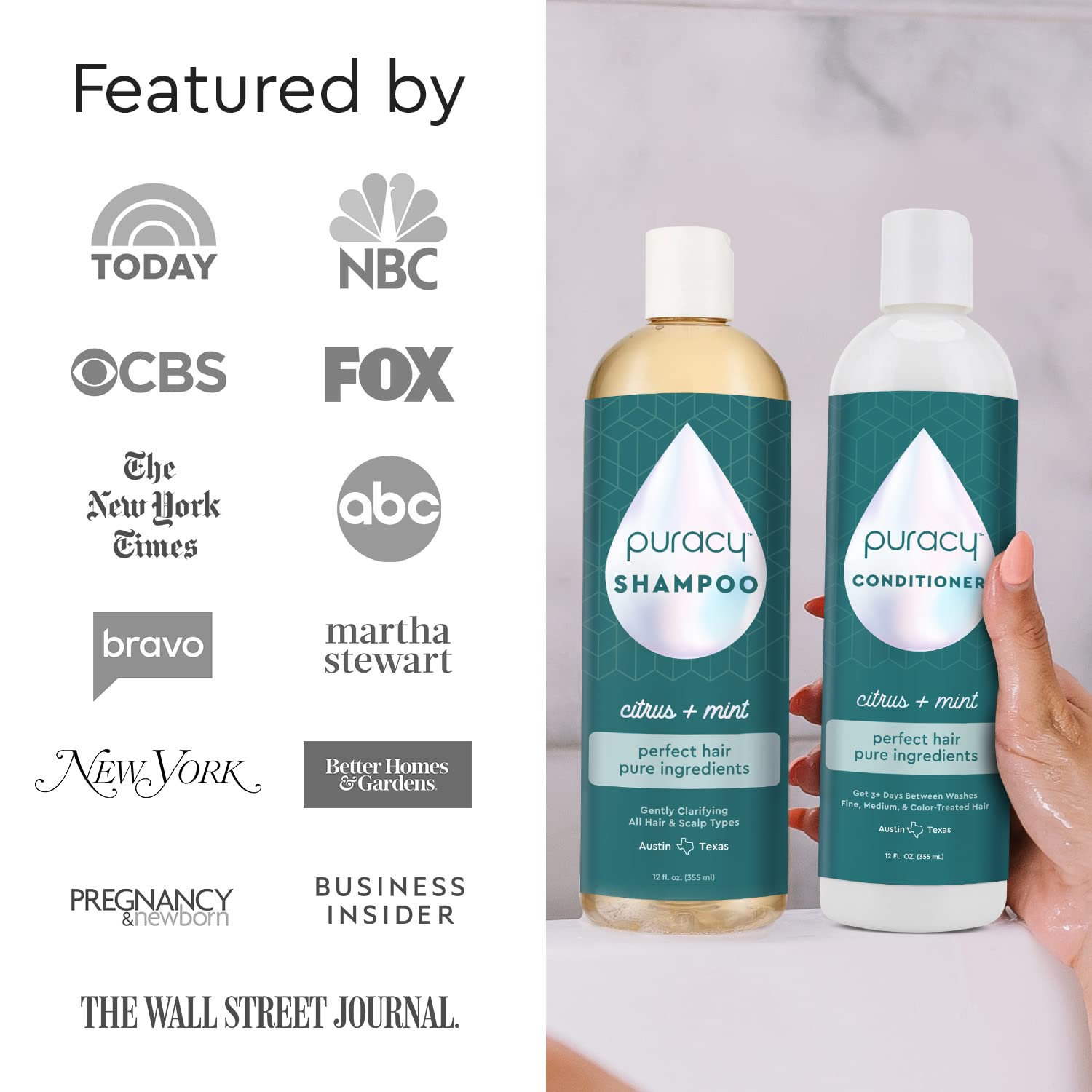 Puracy conditioner on fine hair texture for silky, voluminous results.