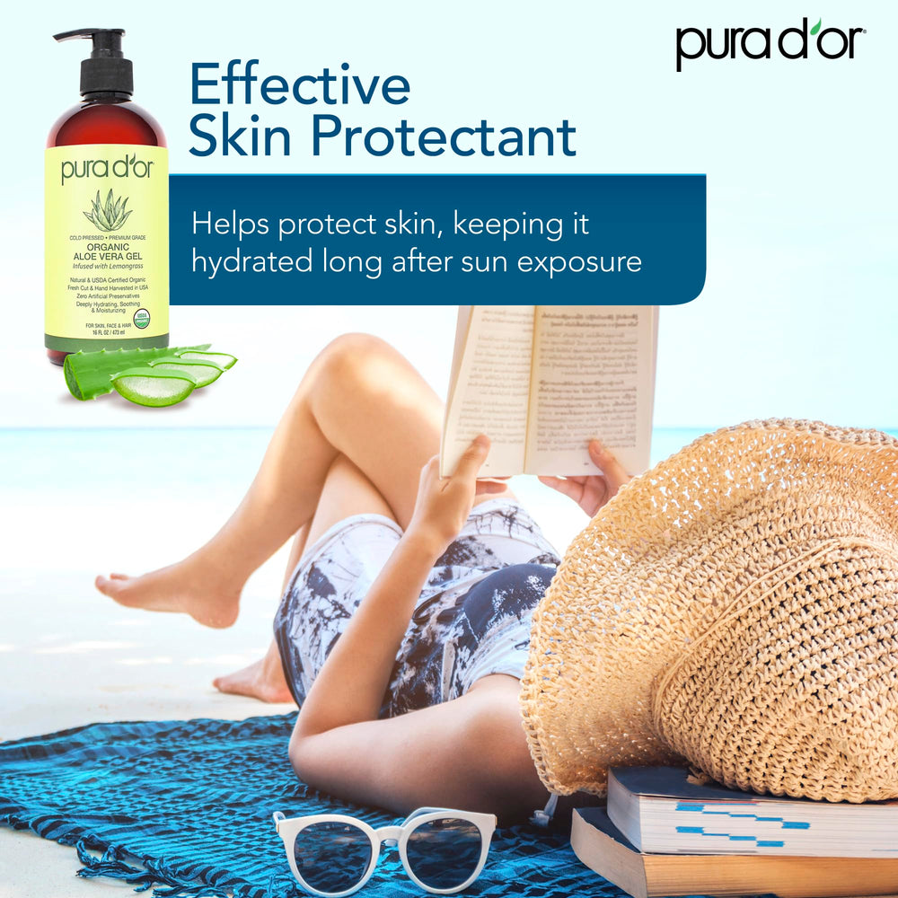 PURA D'OR After-sun gel calms skin after outdoor exposure.