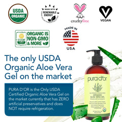 PURA D'OR Aloe Vera Gel lemongrass label, fresh scent for daily soothing.