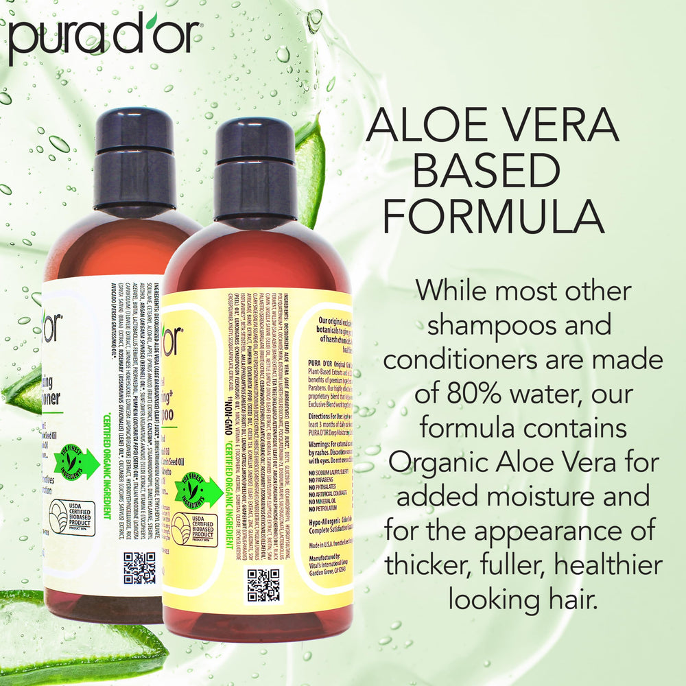 PURA D'OR biotin ingredients closeup highlights botanical nourishment for stronger strands