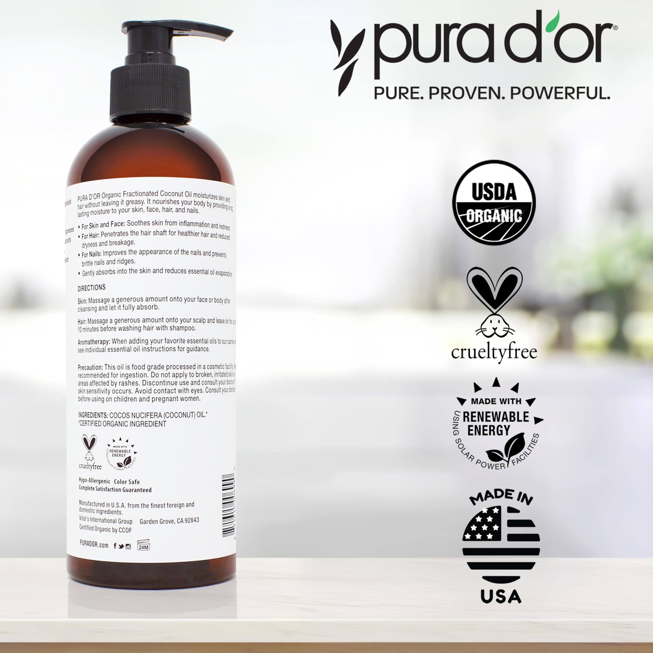 PURA D’OR fractionated coconut oil body bath for daily rituals