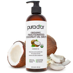 PURA D’OR fractionated coconut oil bottle pour for quick hydration