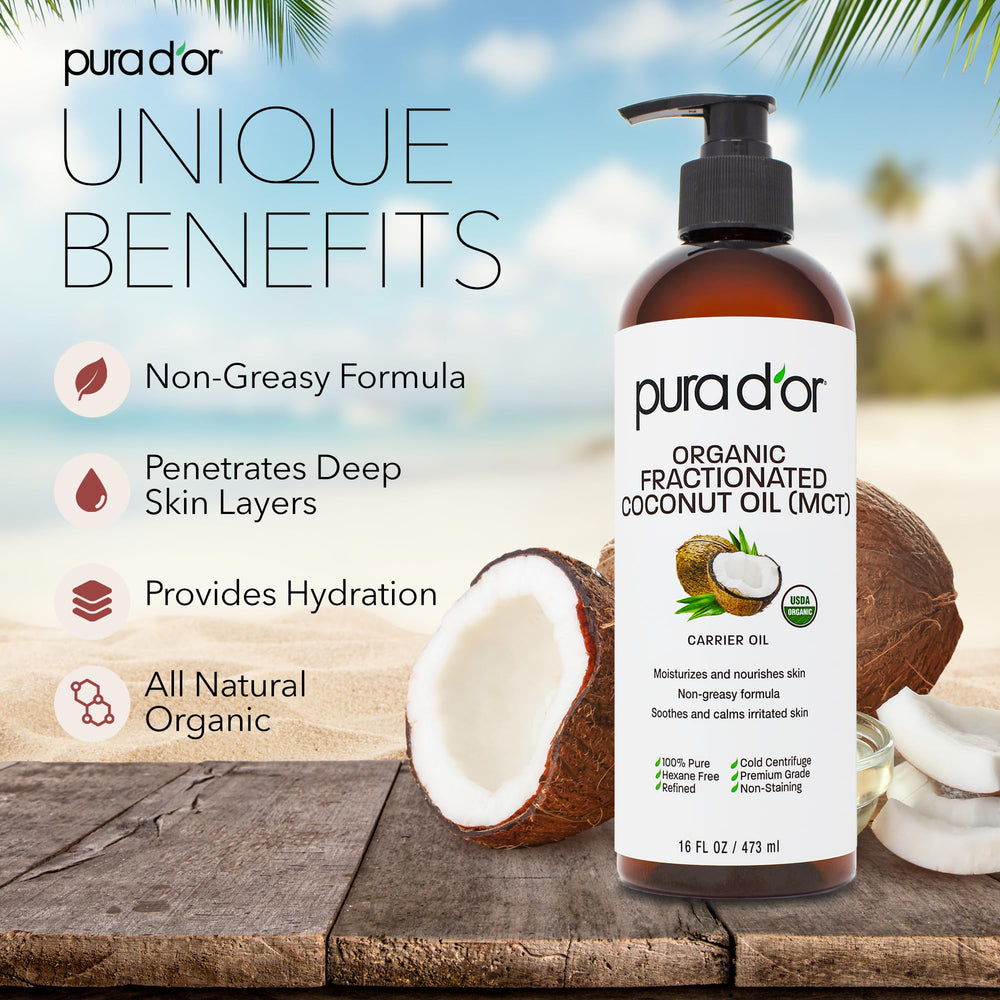 PURA D’OR fractionated coconut oil hair smoothing for frizz control