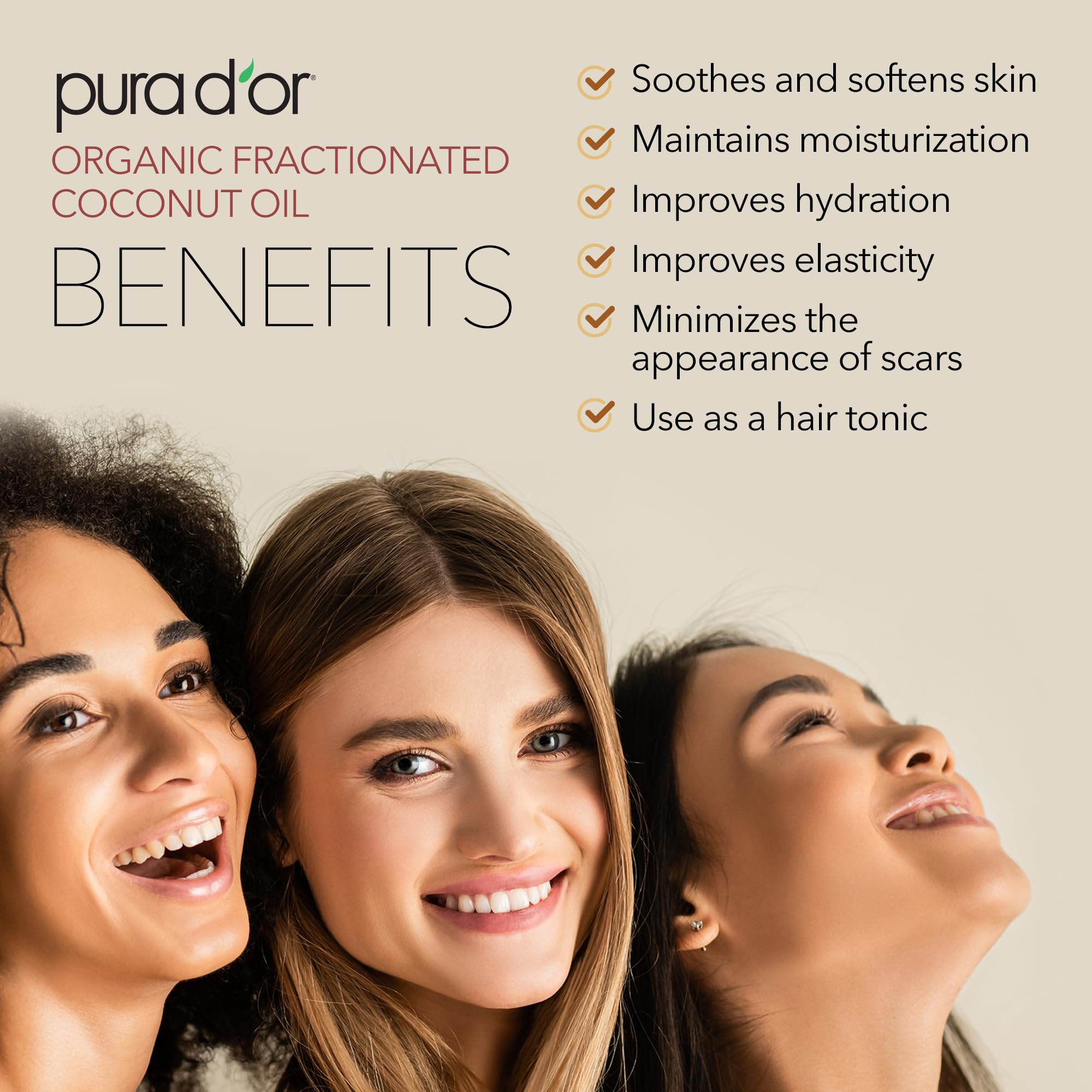 PURA D’OR fractionated coconut oil massage application with smooth glide