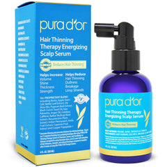 PURA D'OR hair thinning therapy serum bottle ready for daily scalp nourishment and smoother hair.