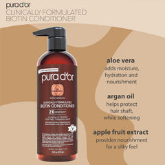 PURA D'OR ingredients label with nettle, pumpkin seed, and black cumin oil for scalp nourishment.