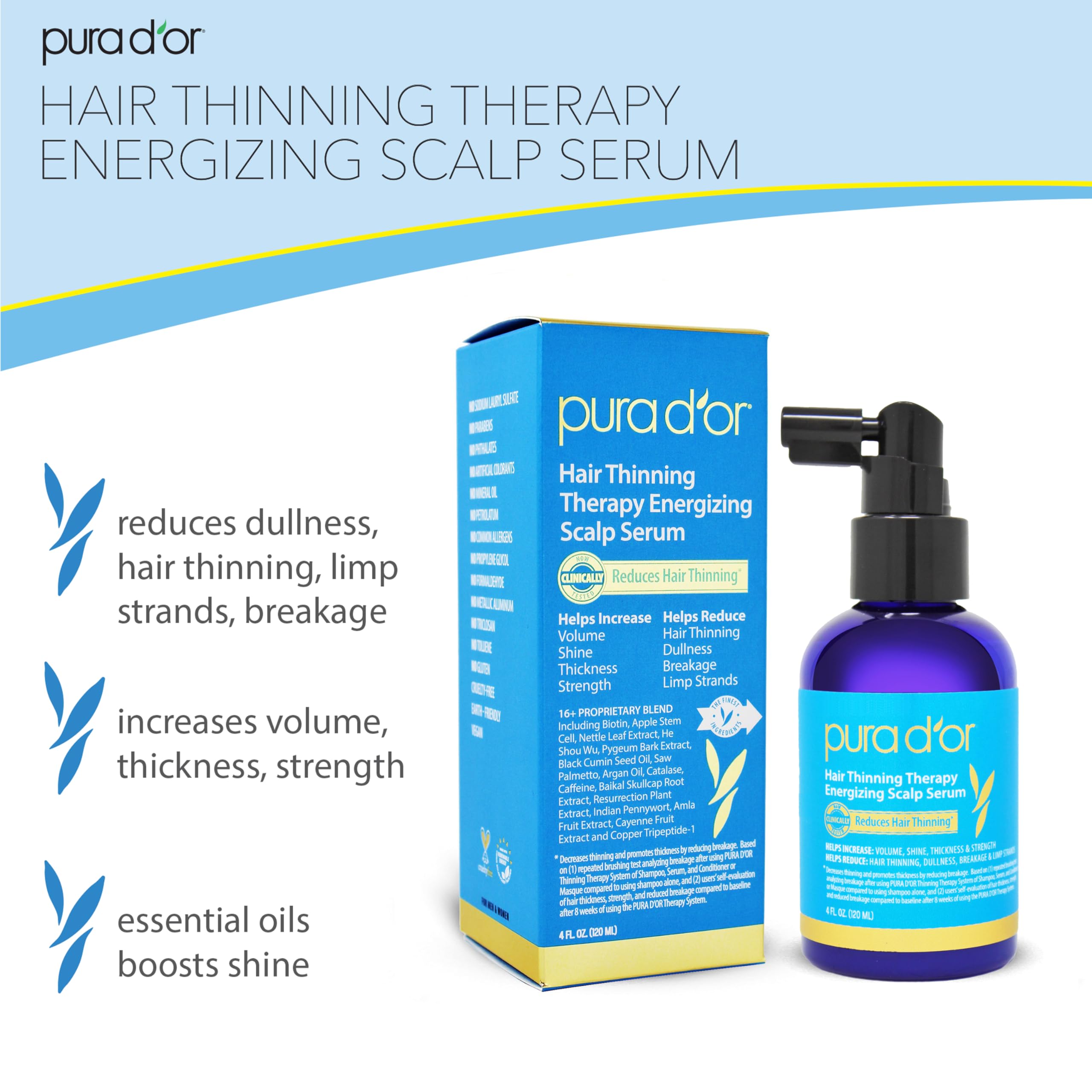 PURA D'OR scalp serum application rub demonstrates easy daily massage for healthy roots.