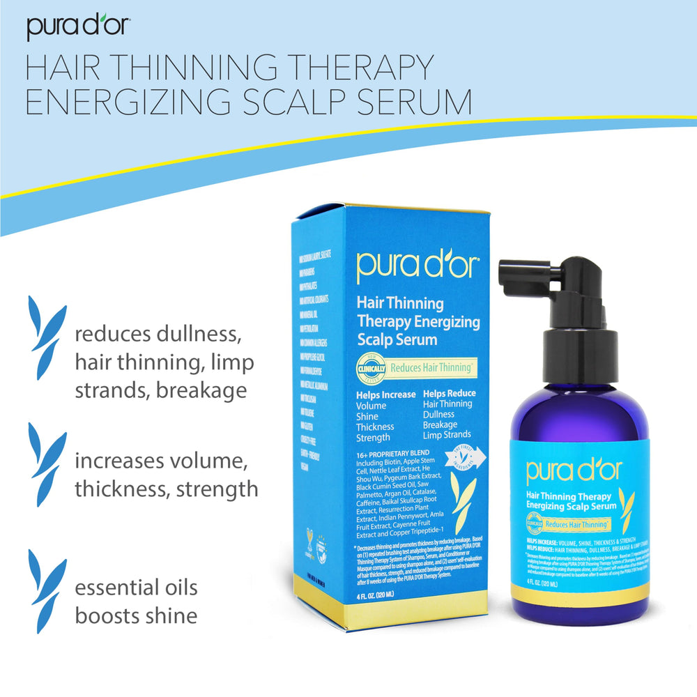 PURA D'OR scalp serum application rub demonstrates easy daily massage for healthy roots.
