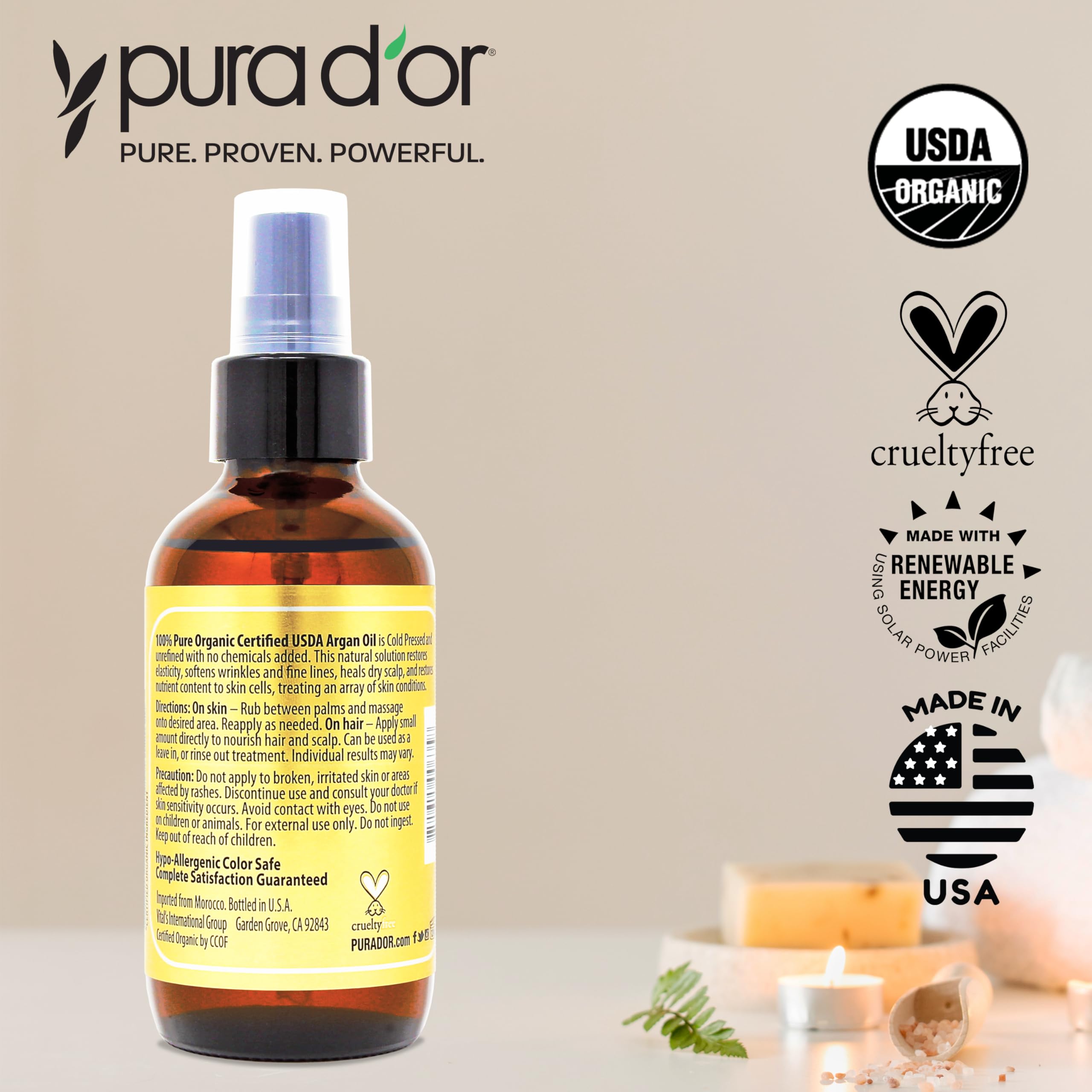 purad'or argan oil for hair frizz control and shine
