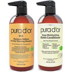 PURA D'OR MD anti-thinning shampoo bottle for daily scalp care and thicker-feeling hair