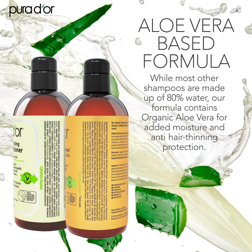 PURA D'OR MD coal tar blend bottle conveys strong-scent formula for a distinctive hair-care experience