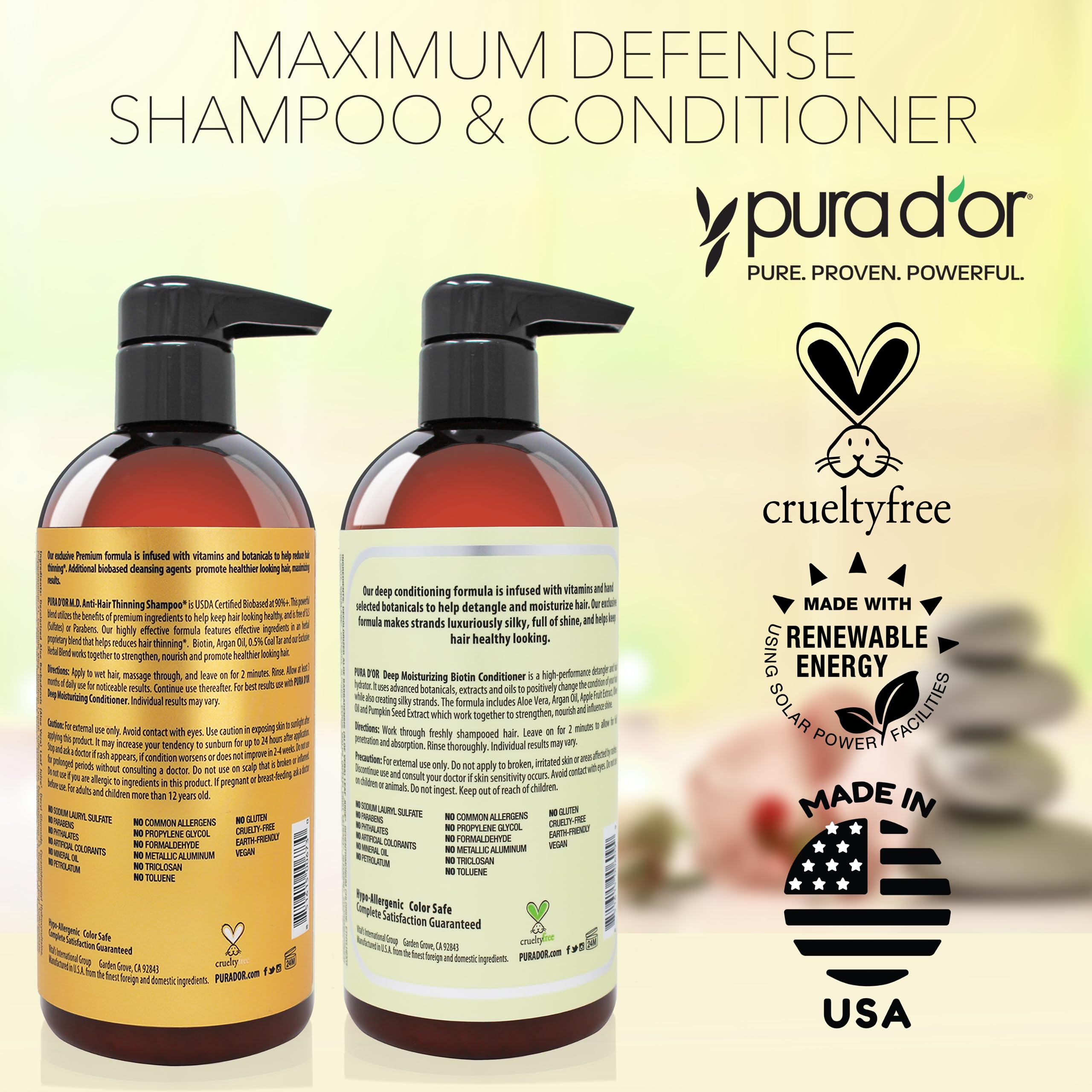 PURA D'OR MD daily-use shampoo and conditioner demonstrate convenient routine for scalp health