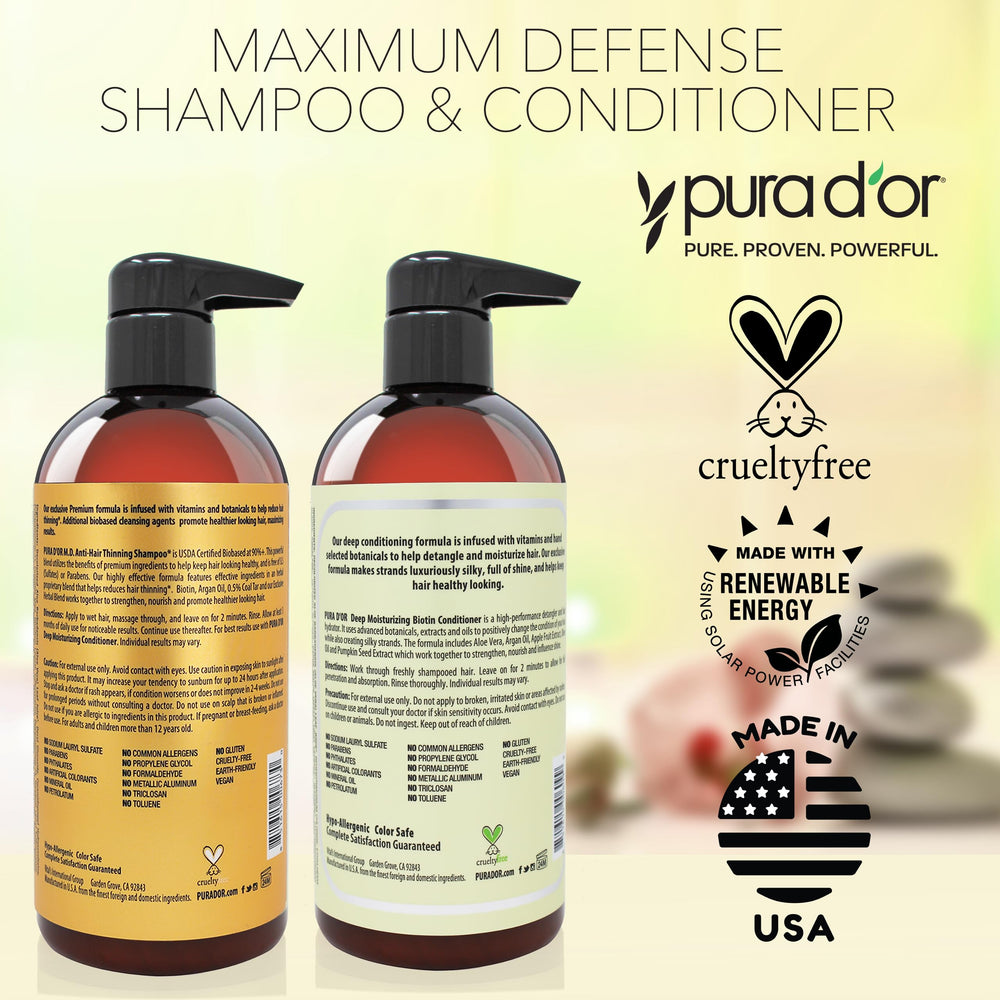 PURA D'OR MD daily-use shampoo and conditioner demonstrate convenient routine for scalp health