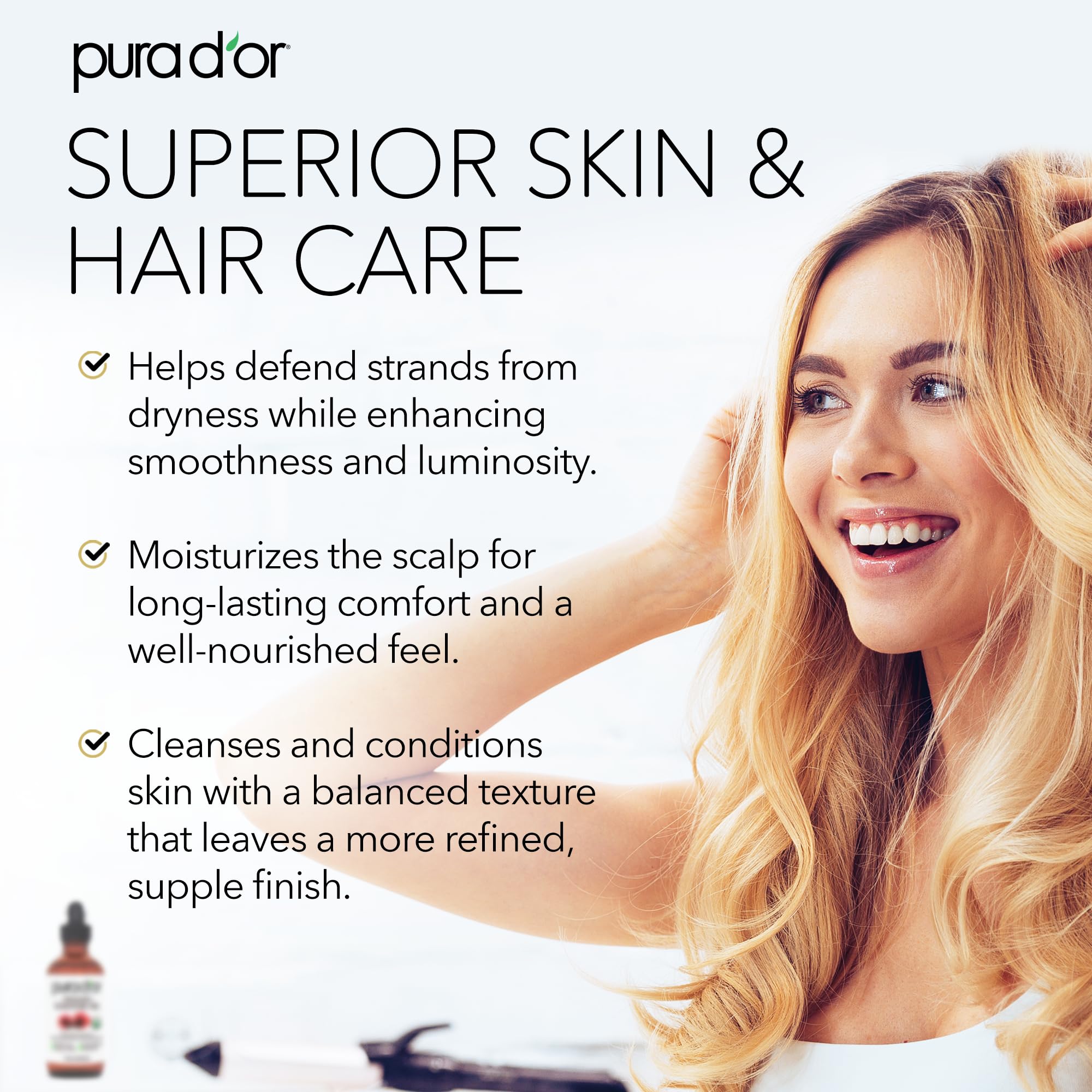 PURA D'OR Castor Oil nourishes hair and scalp for softness and shine.
