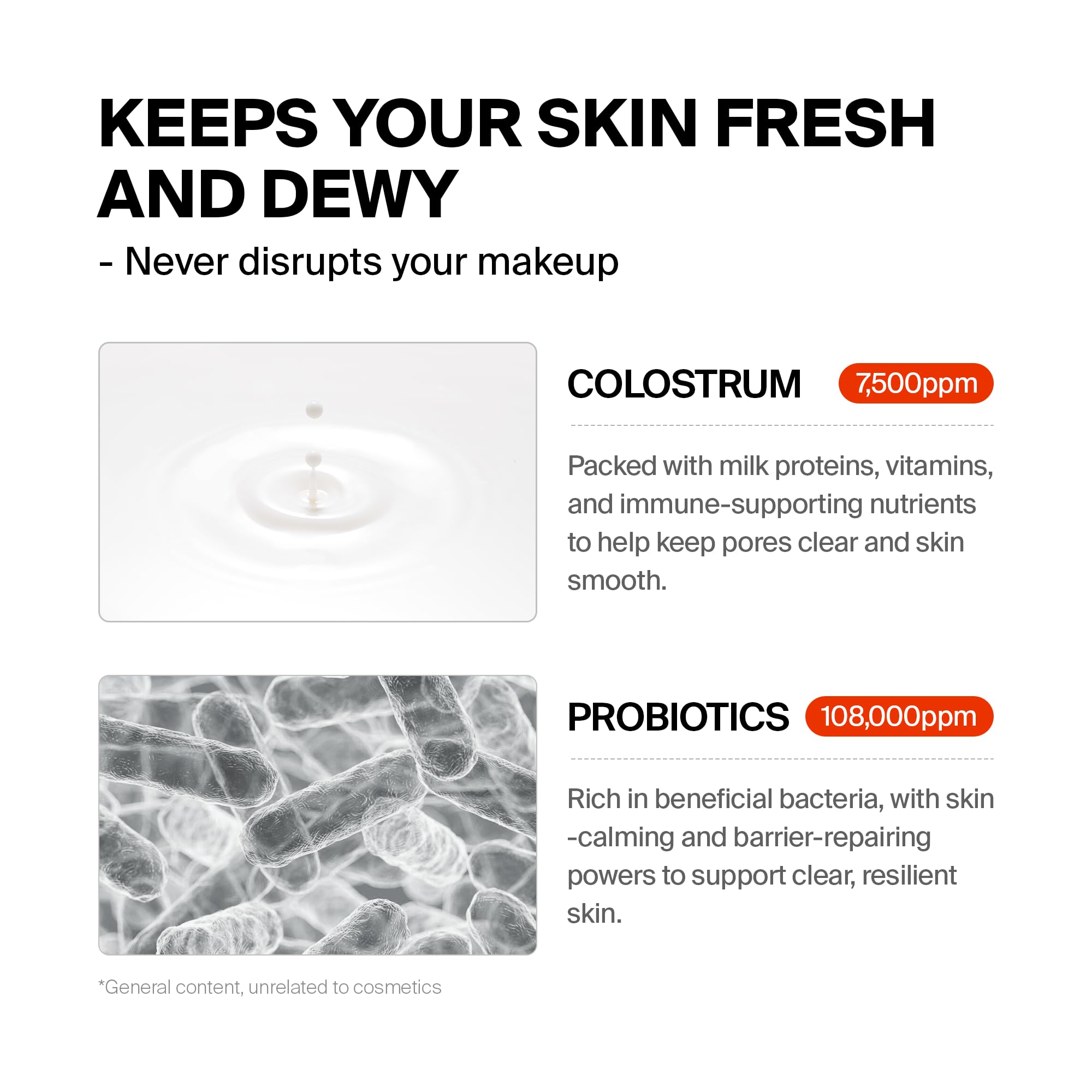 PURCELL 24/7 Colostrum Ampoule Mist close-up showing mist texture and pore-softening effect.