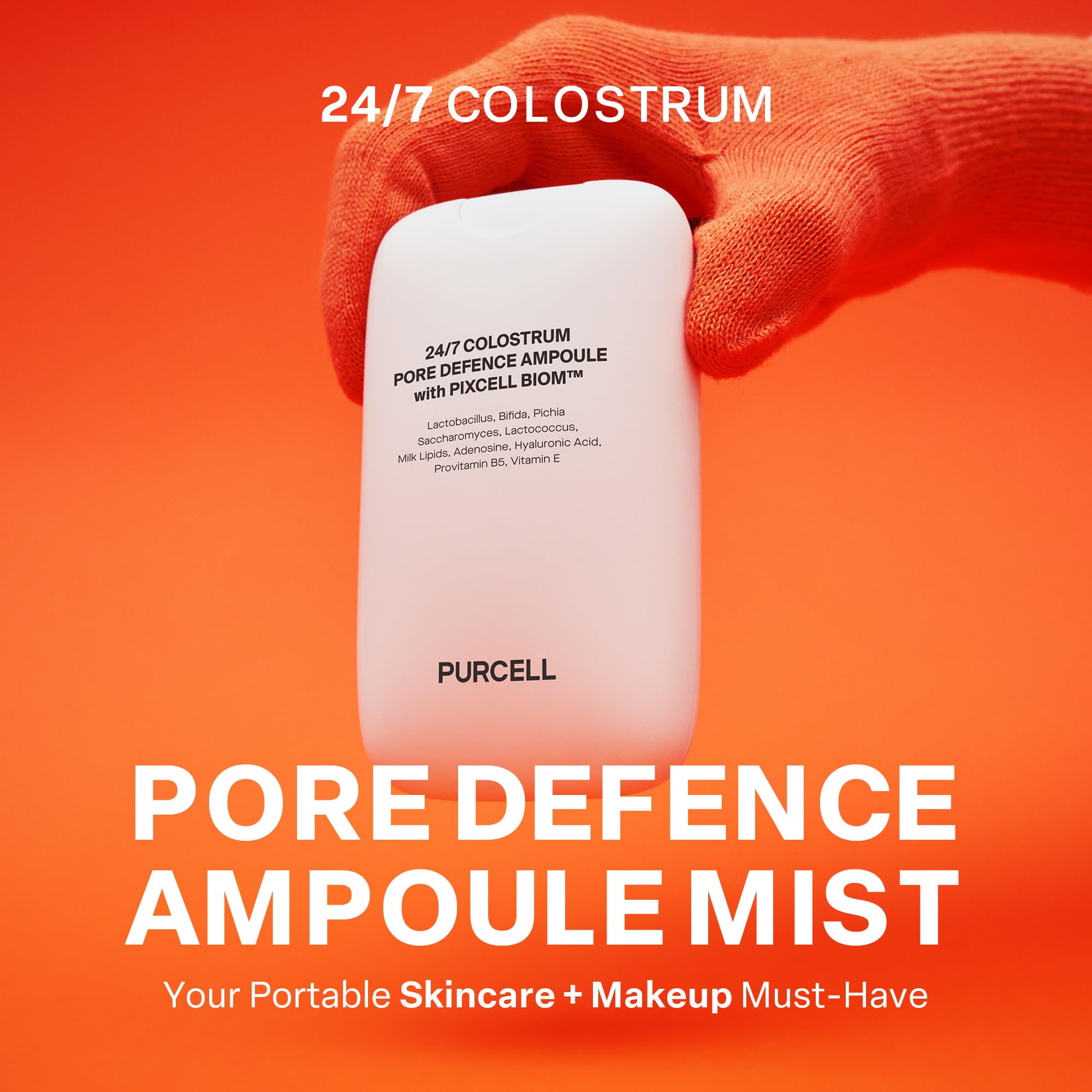 PurCELL 24/7 Colostrum Ampoule Mist spray application on clean skin.