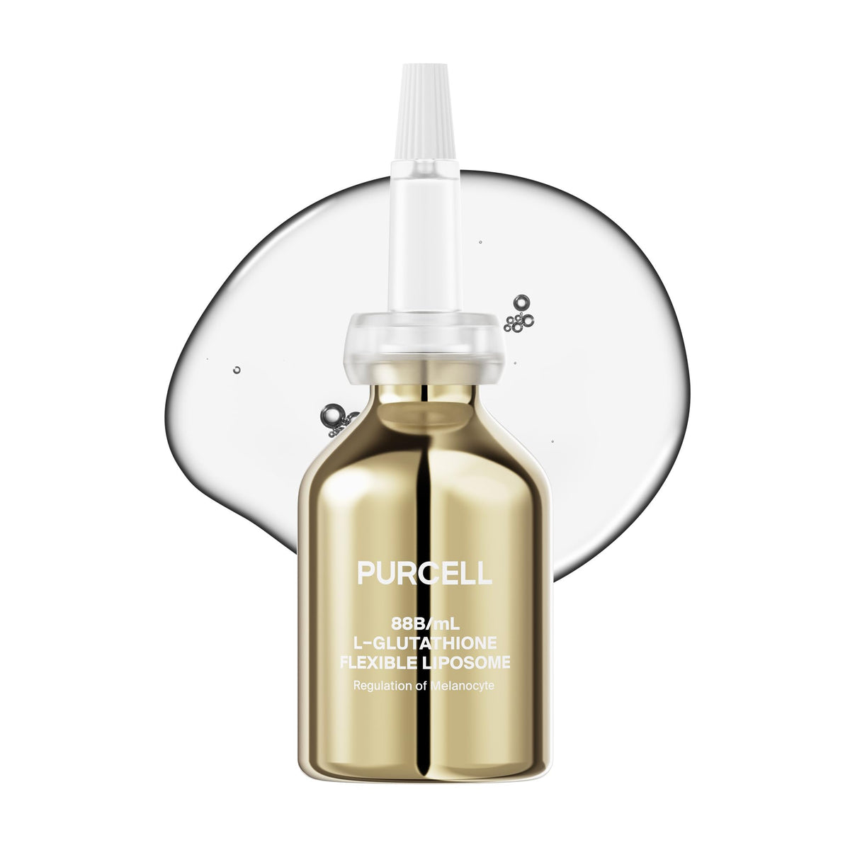PurCELL 5% glutathione serum bottle promises radiant skin.