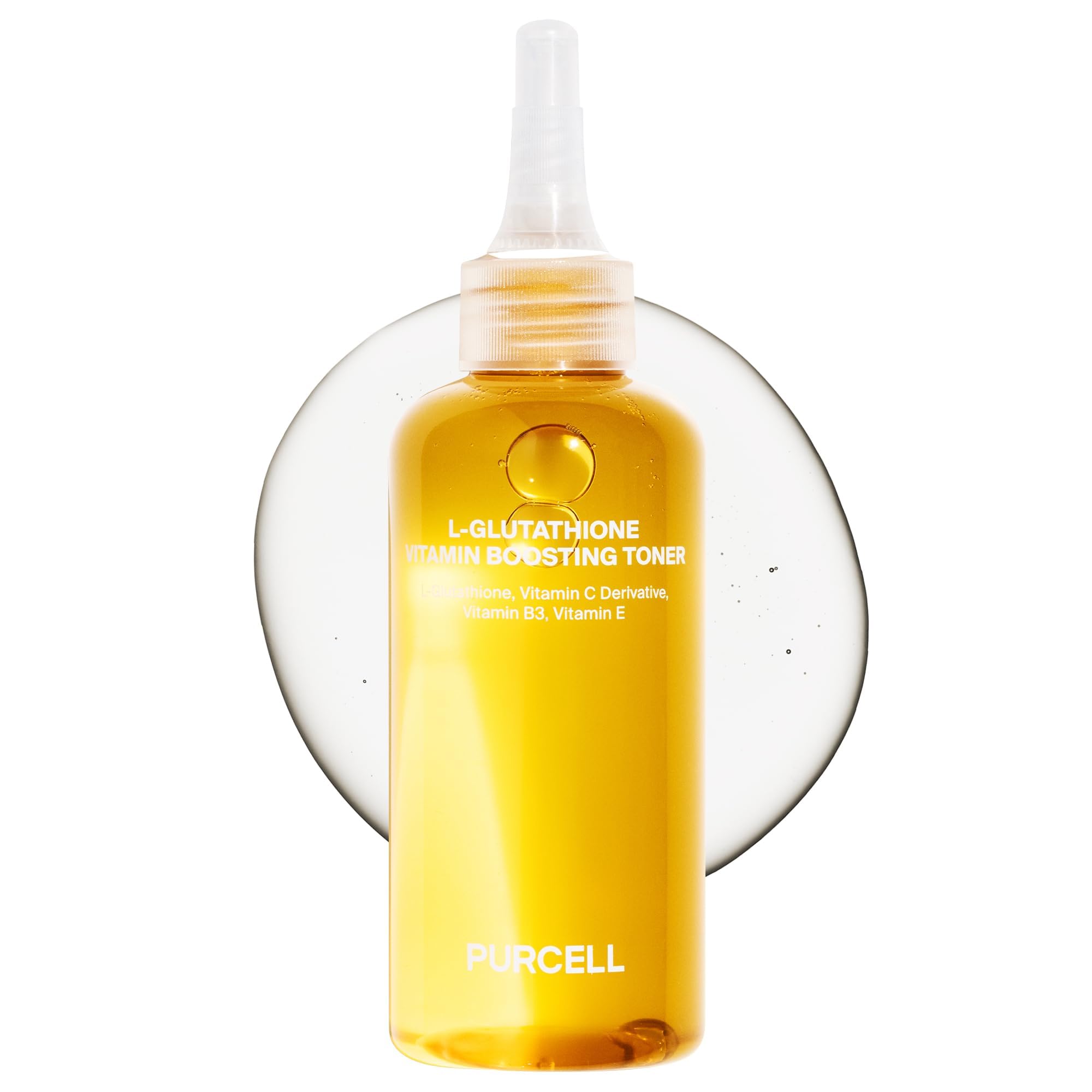 PURCELL L-Glutathione Toner bottle closeup shows brightening potential in a fragrance-free formula.