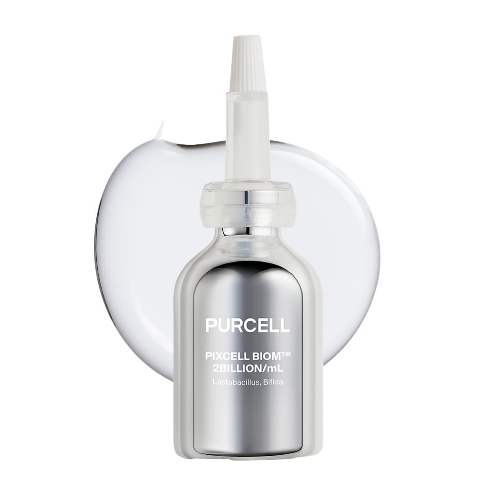 PURCELL Pixcell Biom bottle closeup showing minimalist packaging for sensitive skin support.