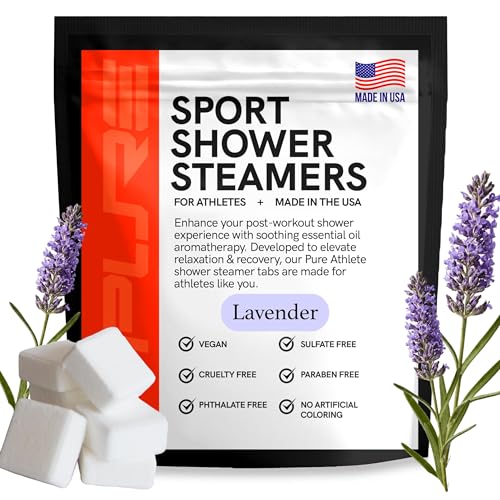 Pure Athlete sport shower steamer lavender tablet delivers a relaxing post-workout aroma.