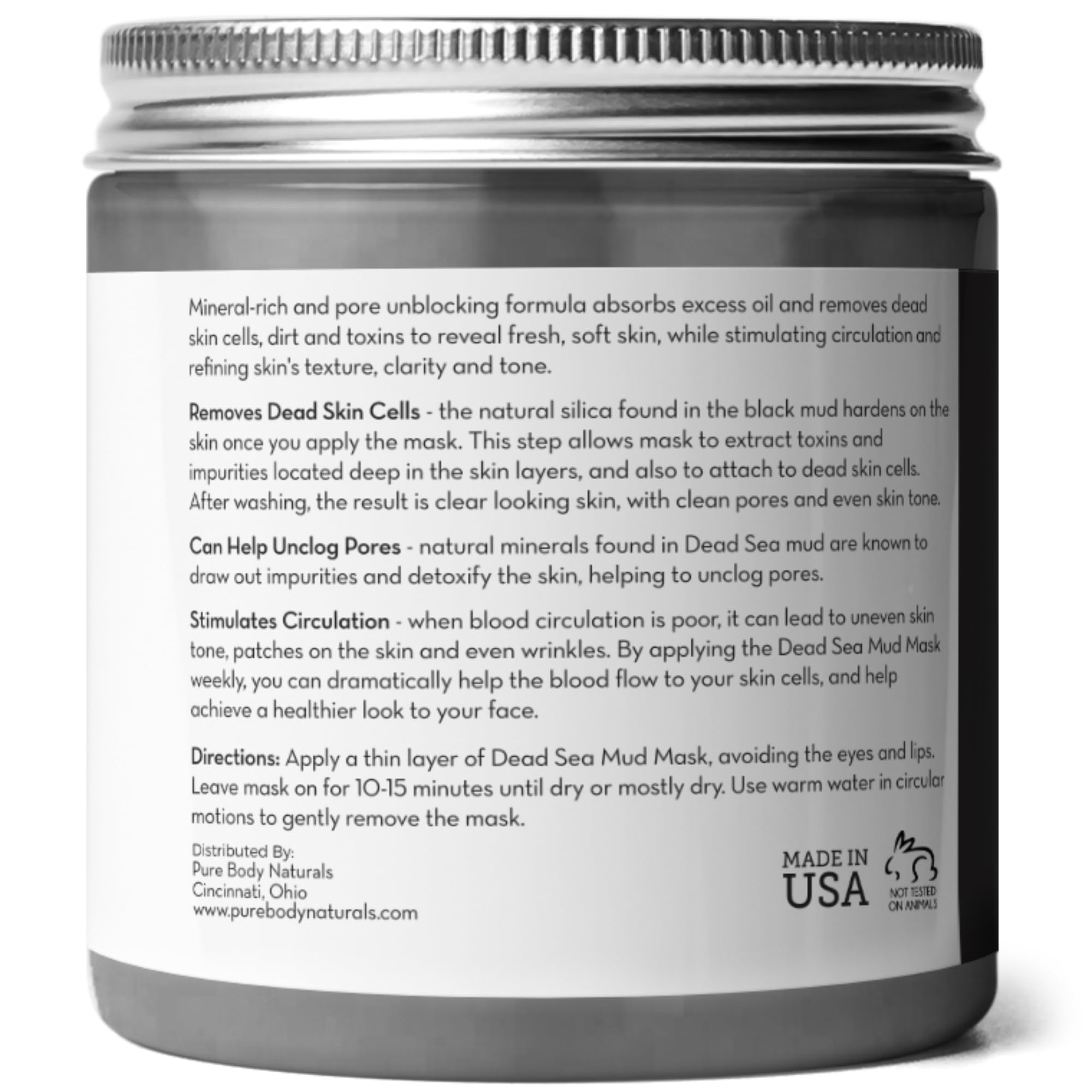 Pure Body Naturals Dead Sea Mud Mask body use option shown.
